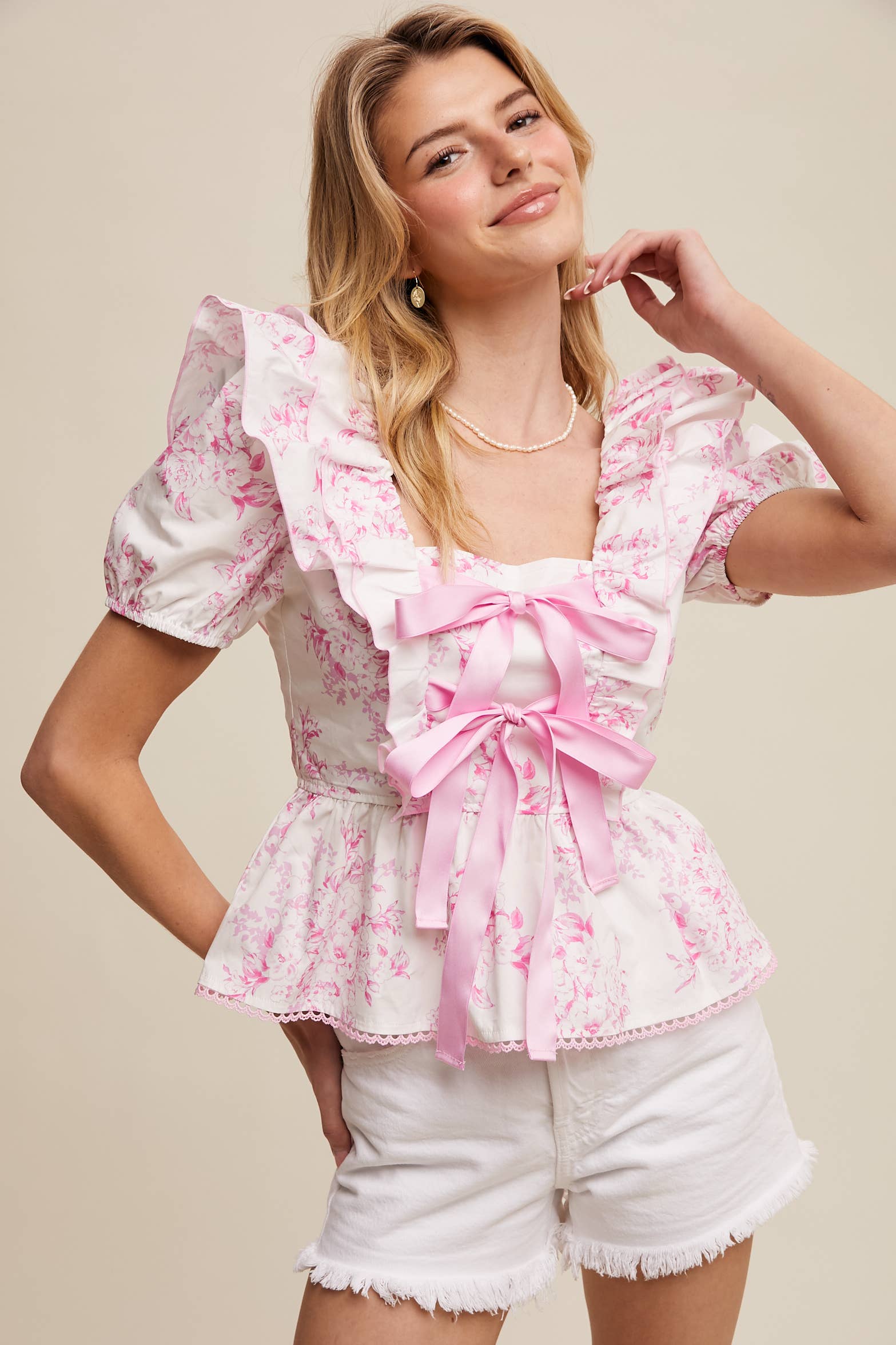 Pretty In Pink Floral Ruffle Peplum Blouse (Regular $54)