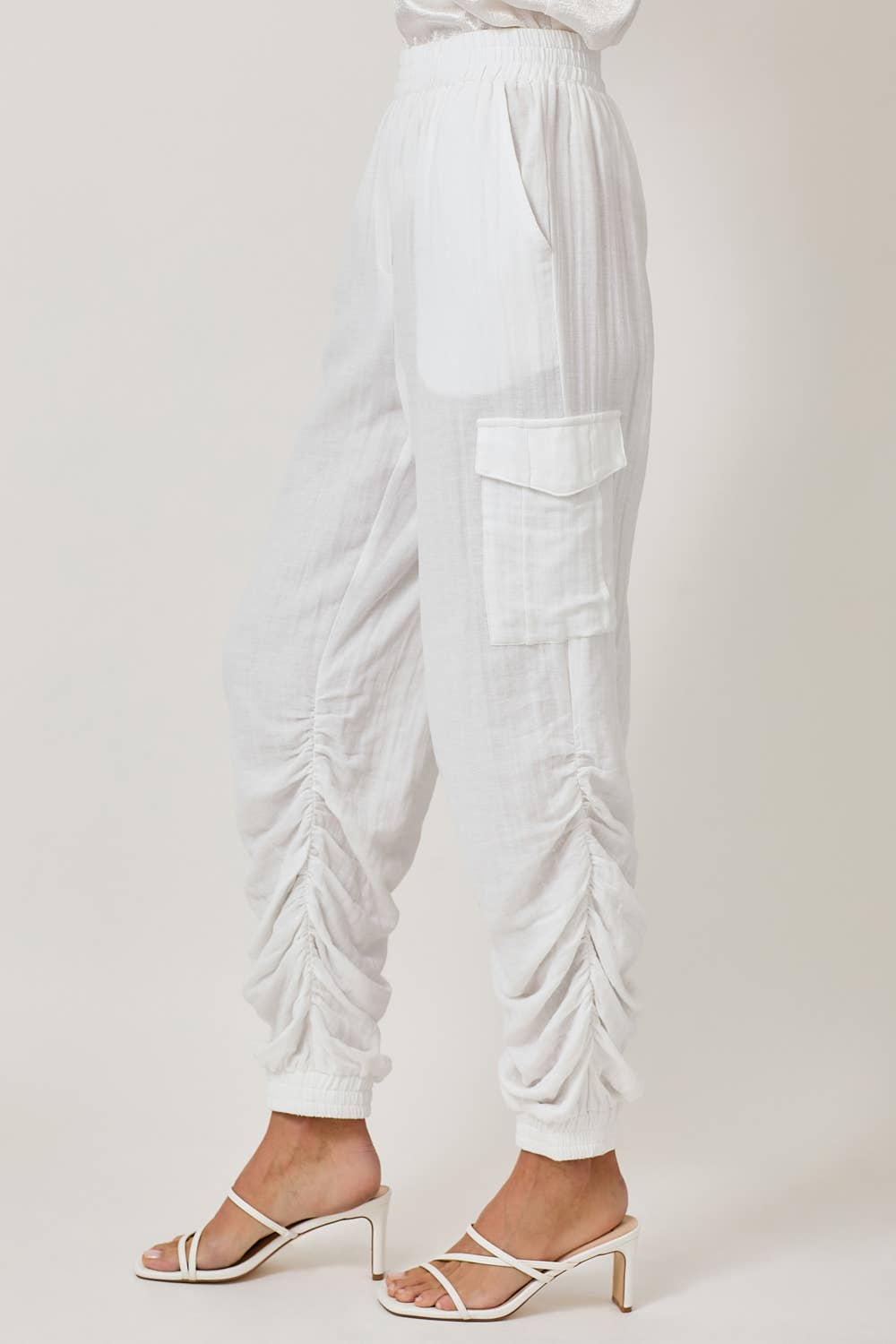 The Harper Shirred Joggers – White