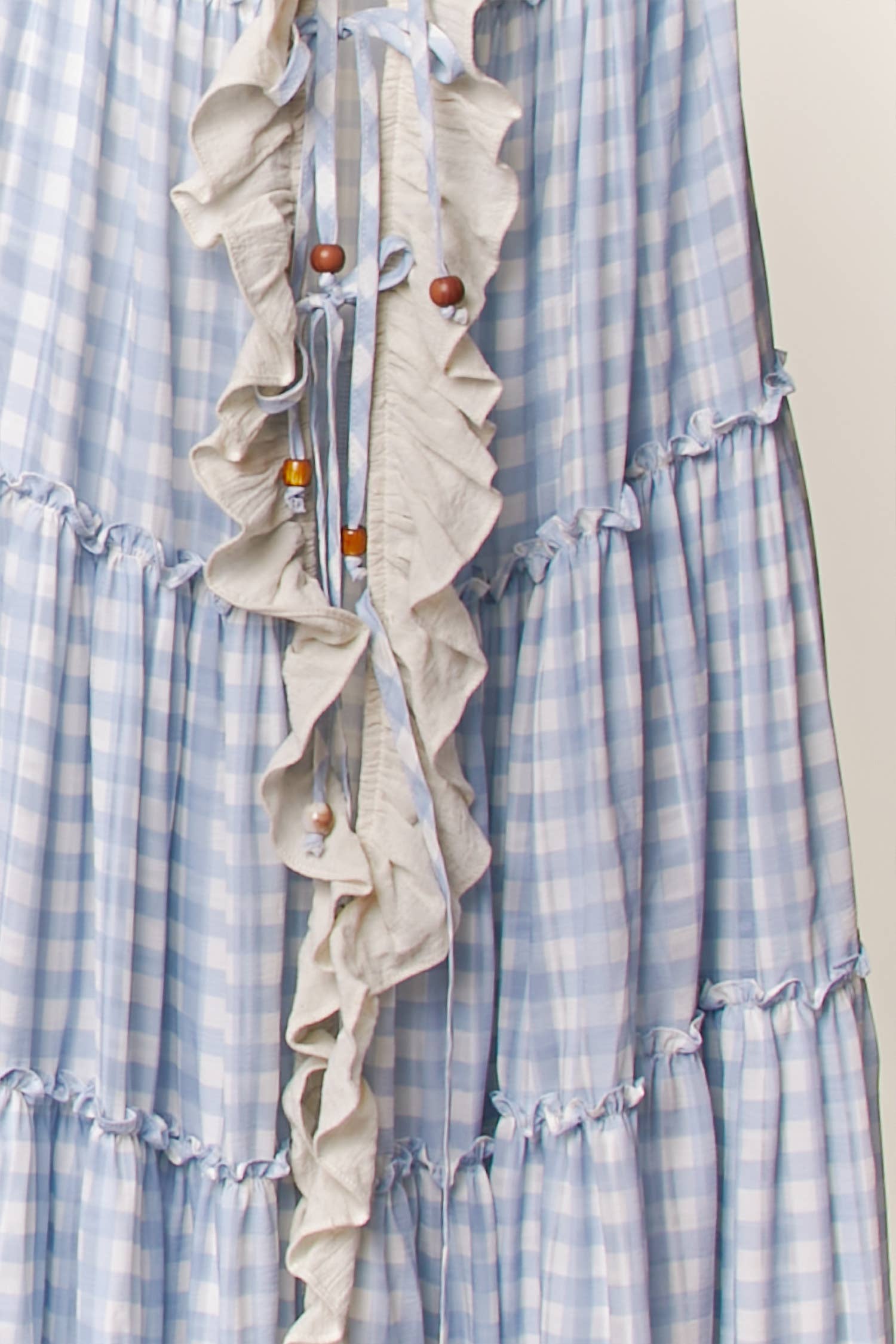 Blue ruffle cardigan dress detail - unique design with yards of premium flowing material