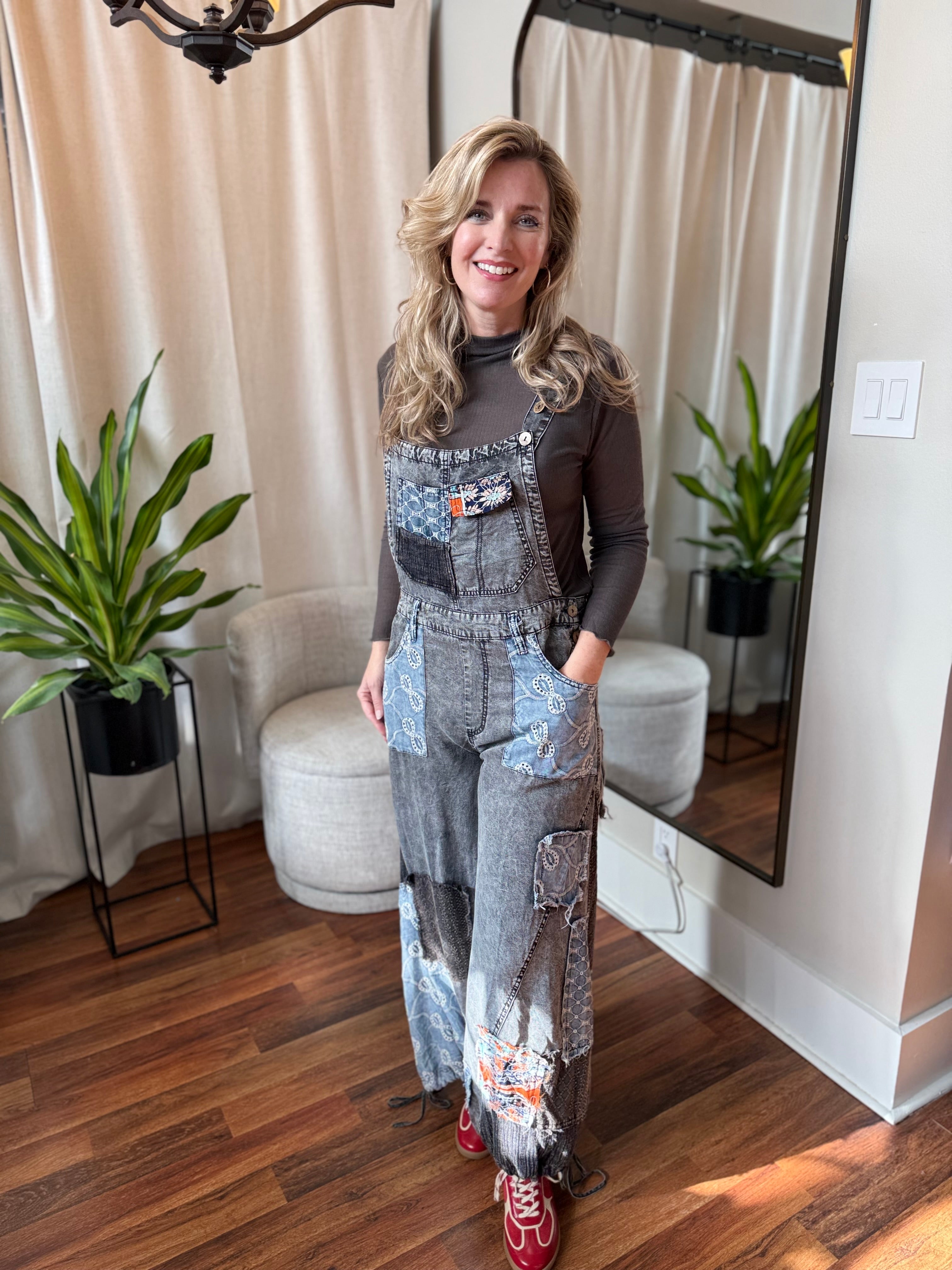 Stella Grey Patchwork Overalls