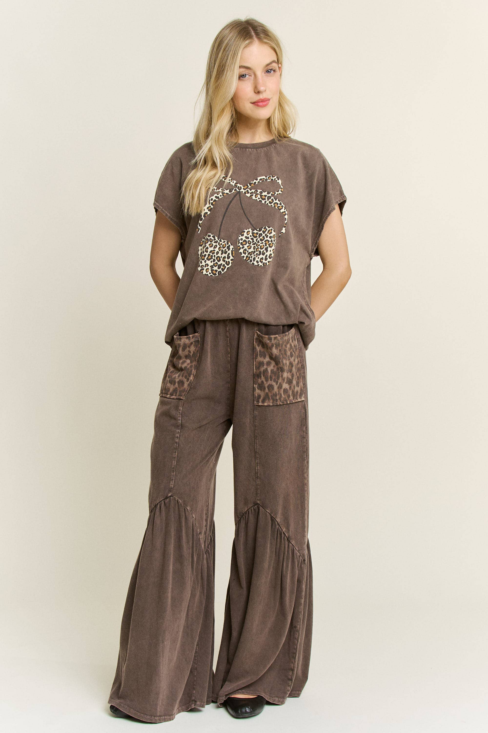 Bow Leopard Rocker Tee Charcoal