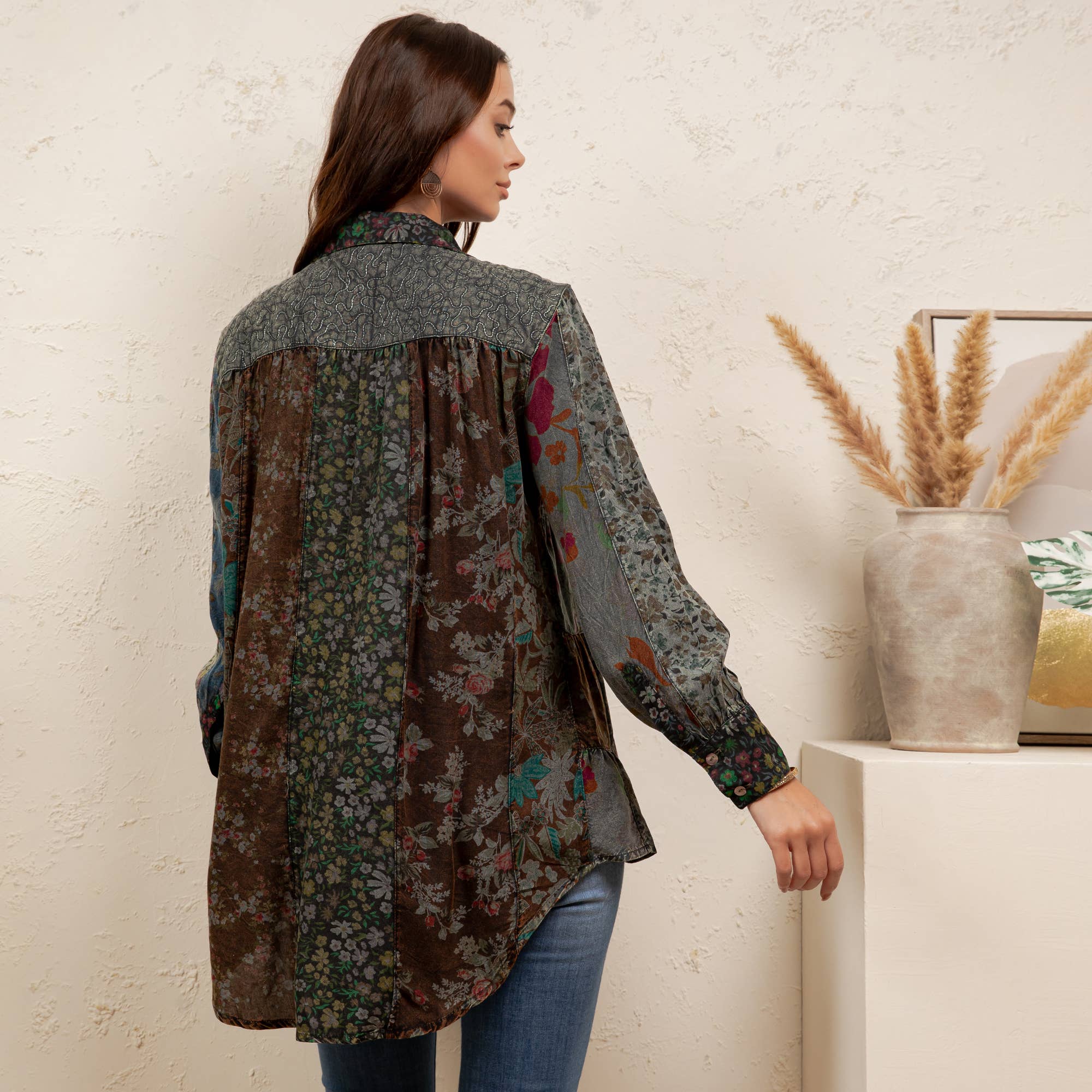 Vintage Floral Boho Button Down Plus