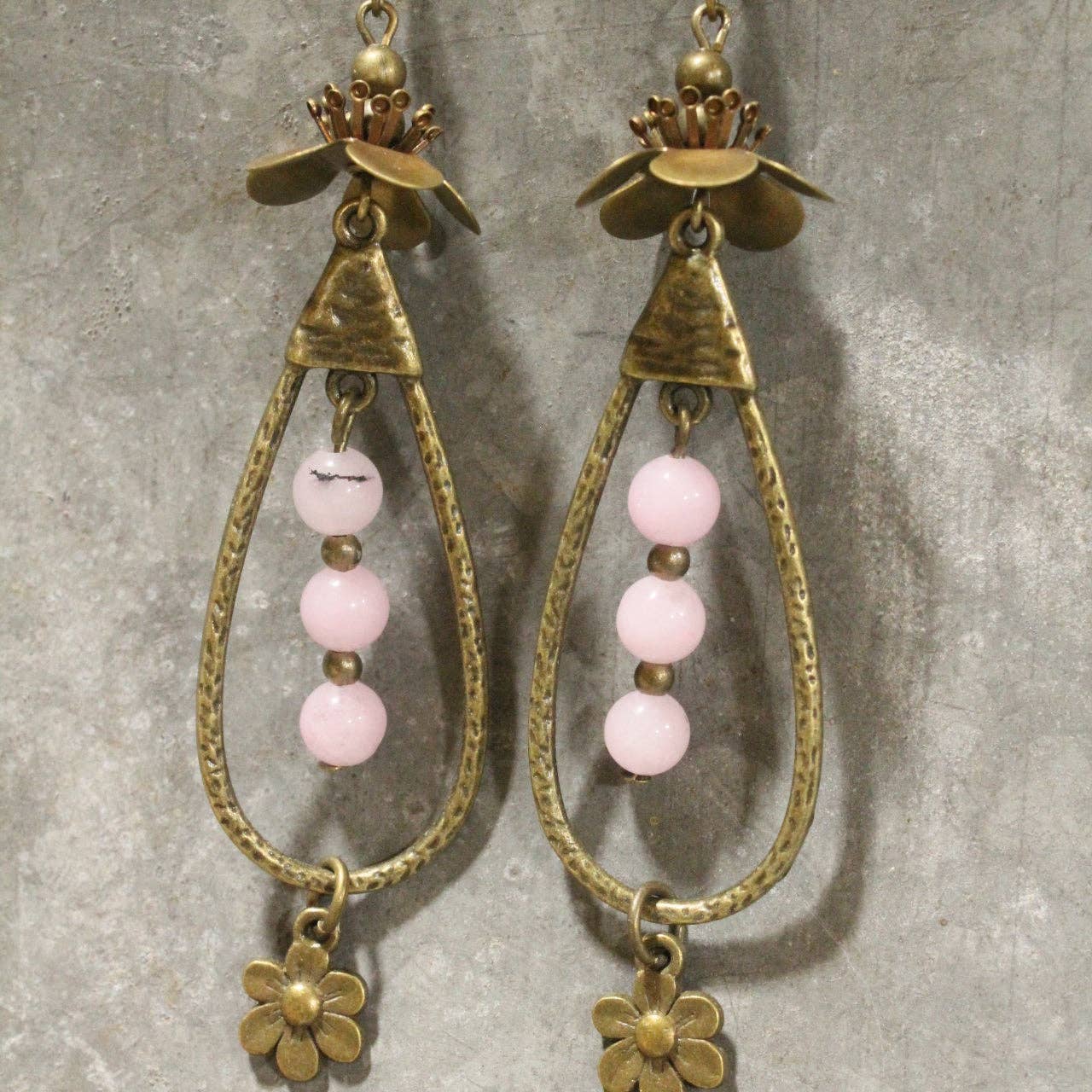 Teardrop Blush Flower Drop Dangle Earrings