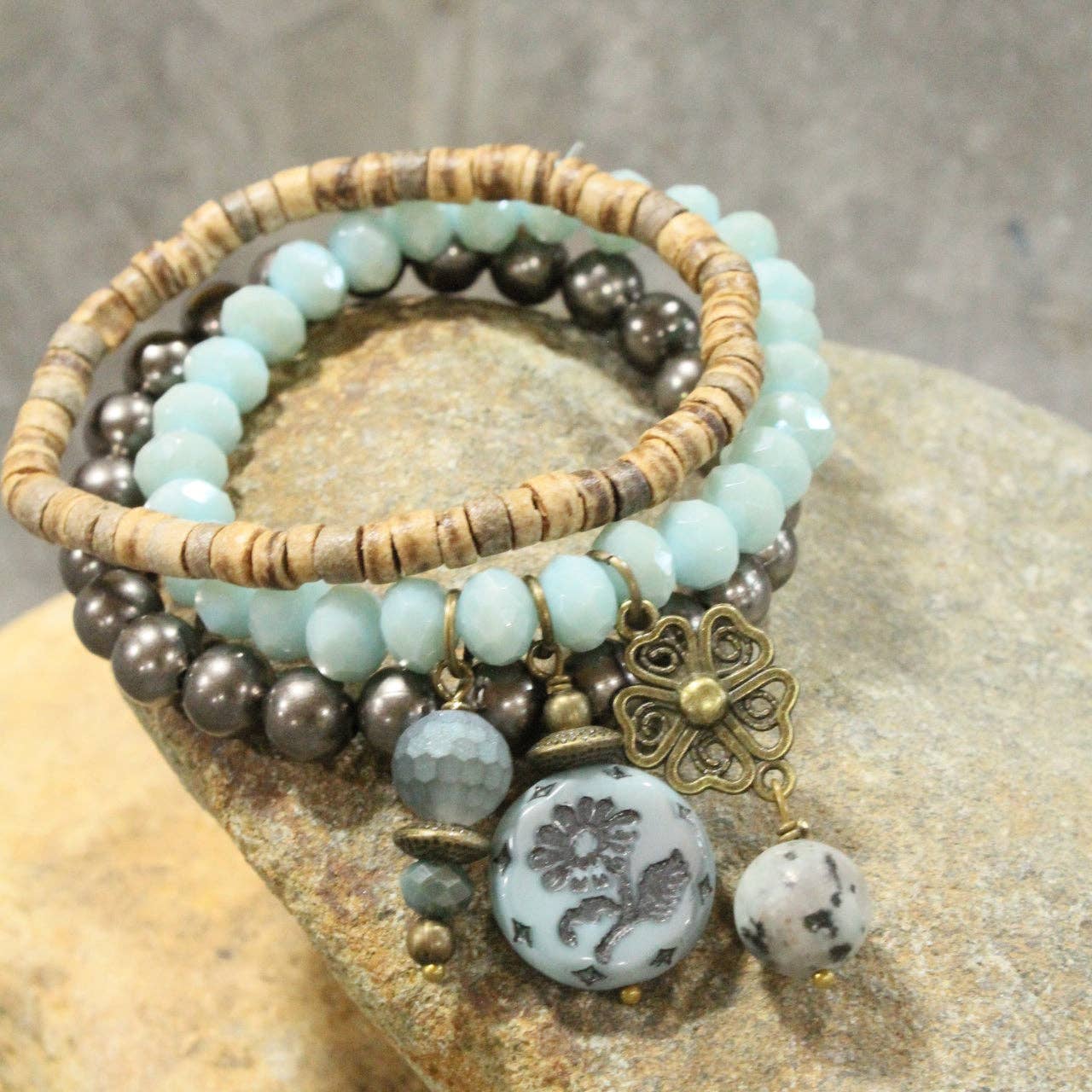Denim Days Floral Czech & Stone Stretch Bracelet Set