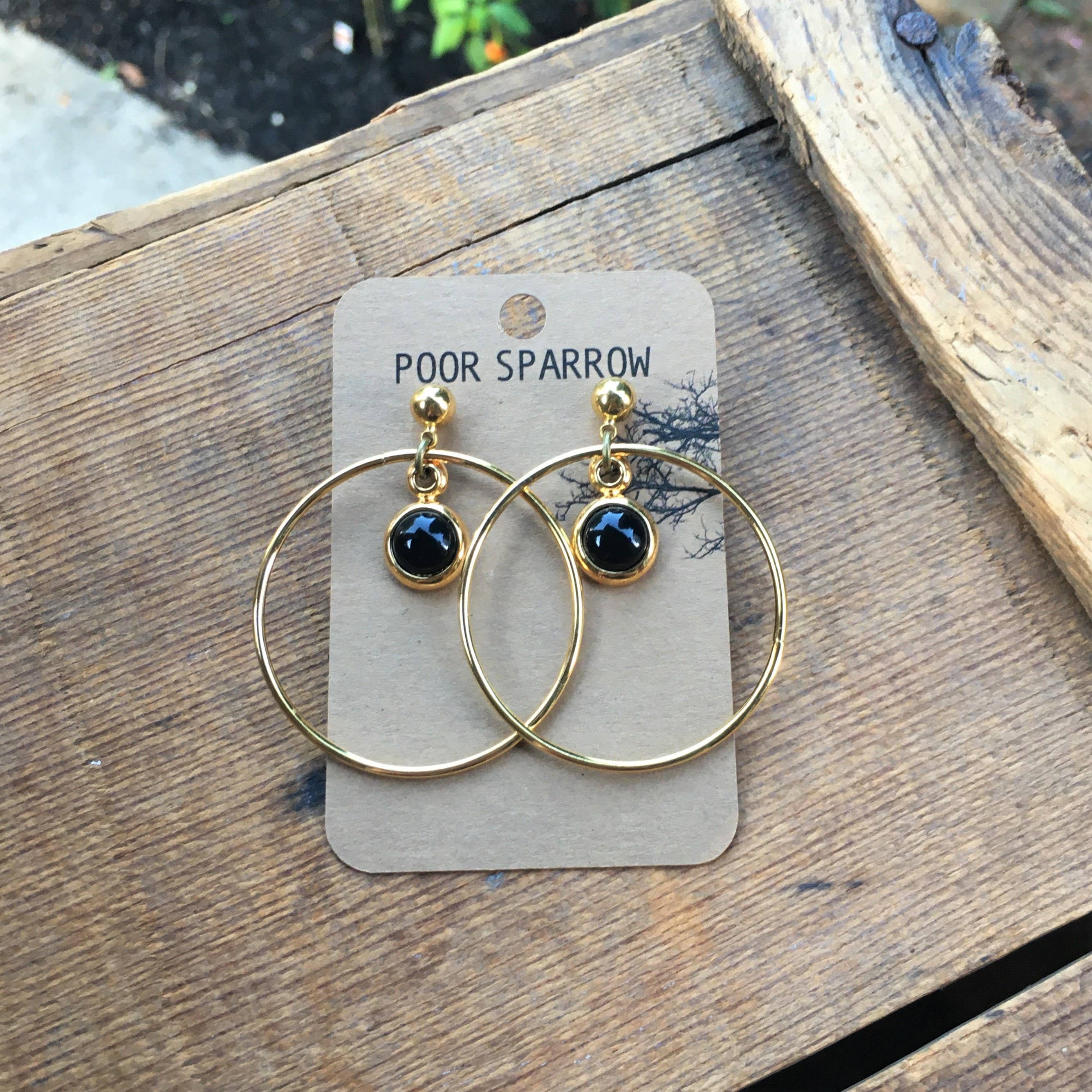 Onyx & Gold Hoops Statement Earrings