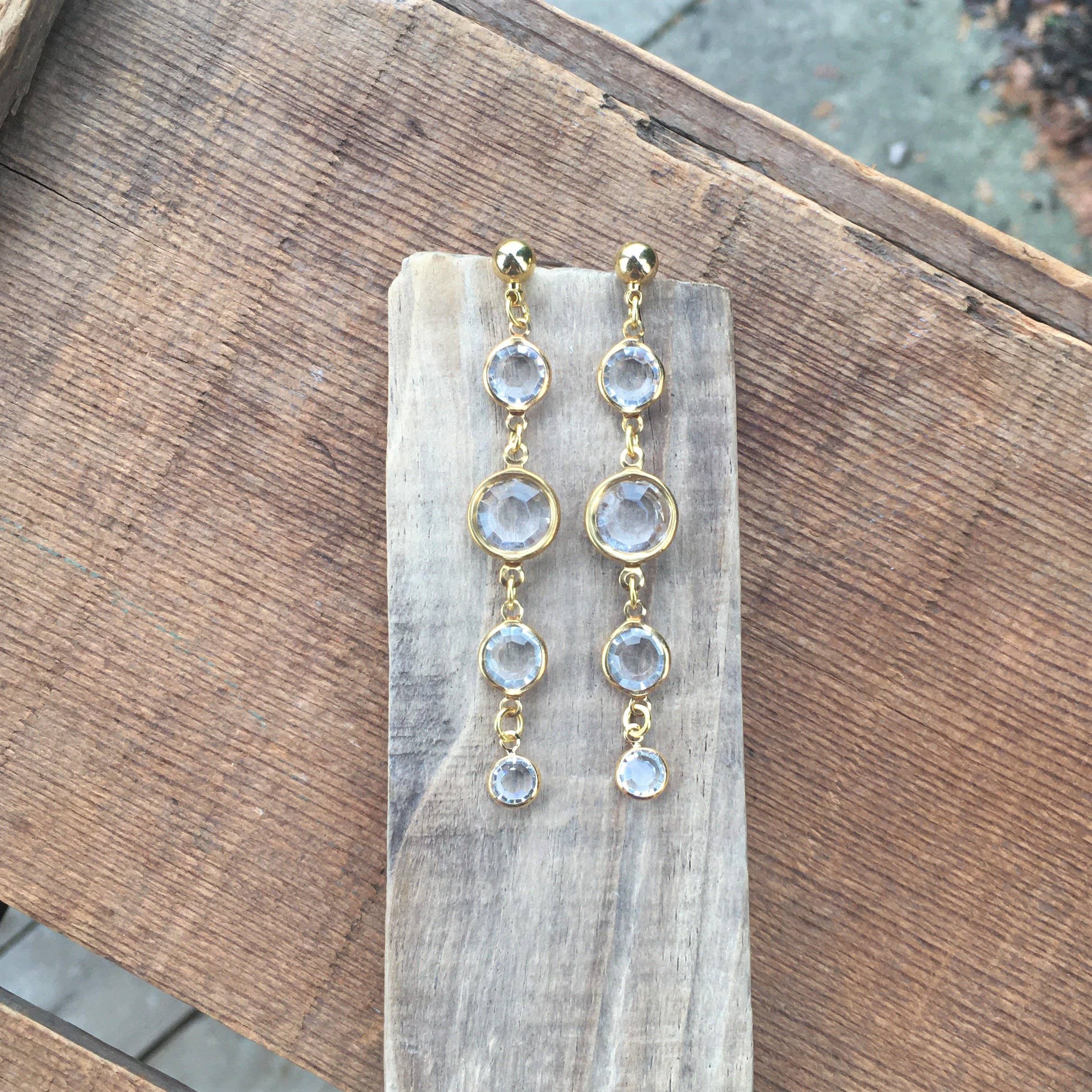 Crystal & Gold Bead Post Earrings