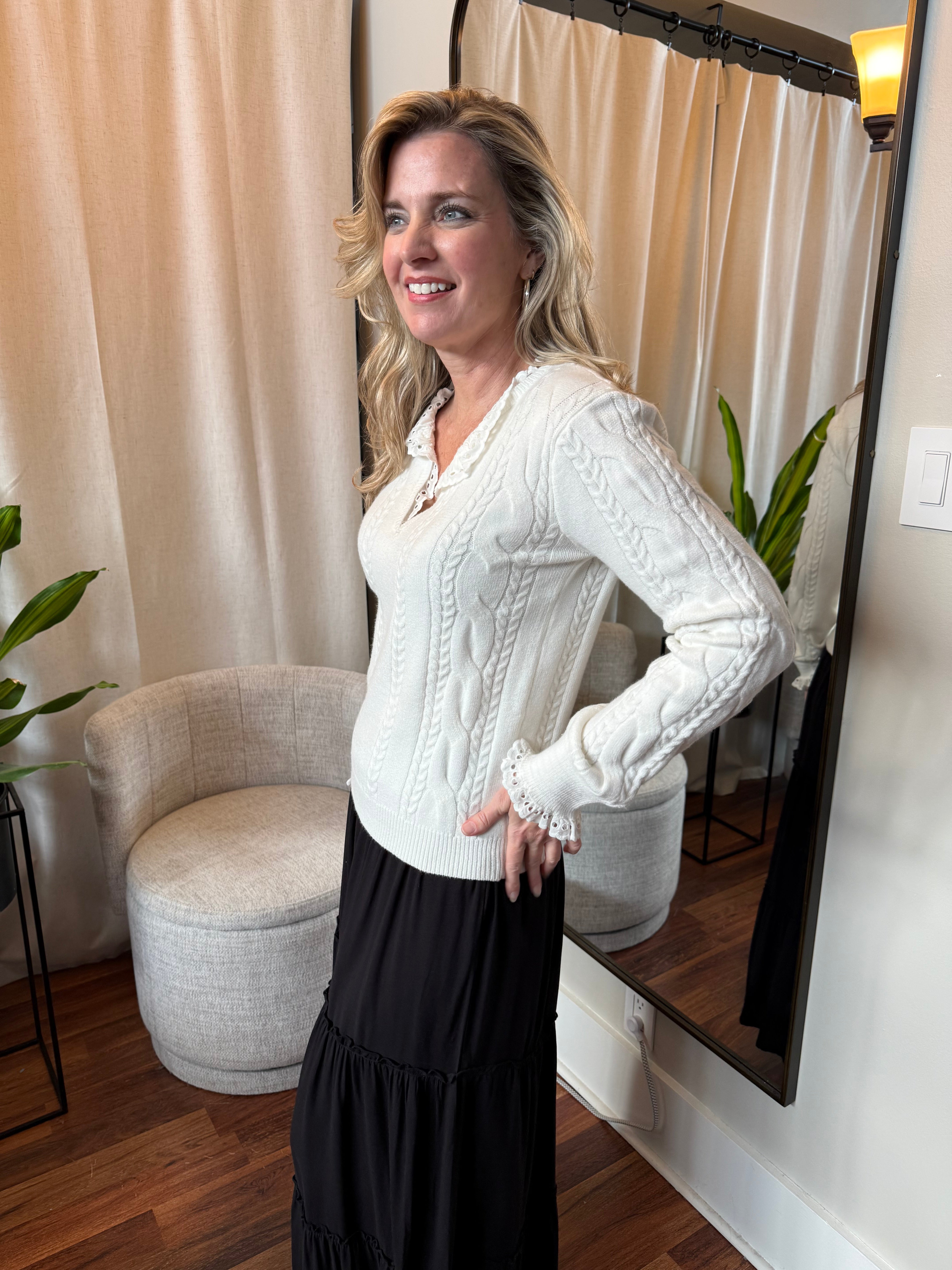 Sweet Grace Lace Trim Sweater