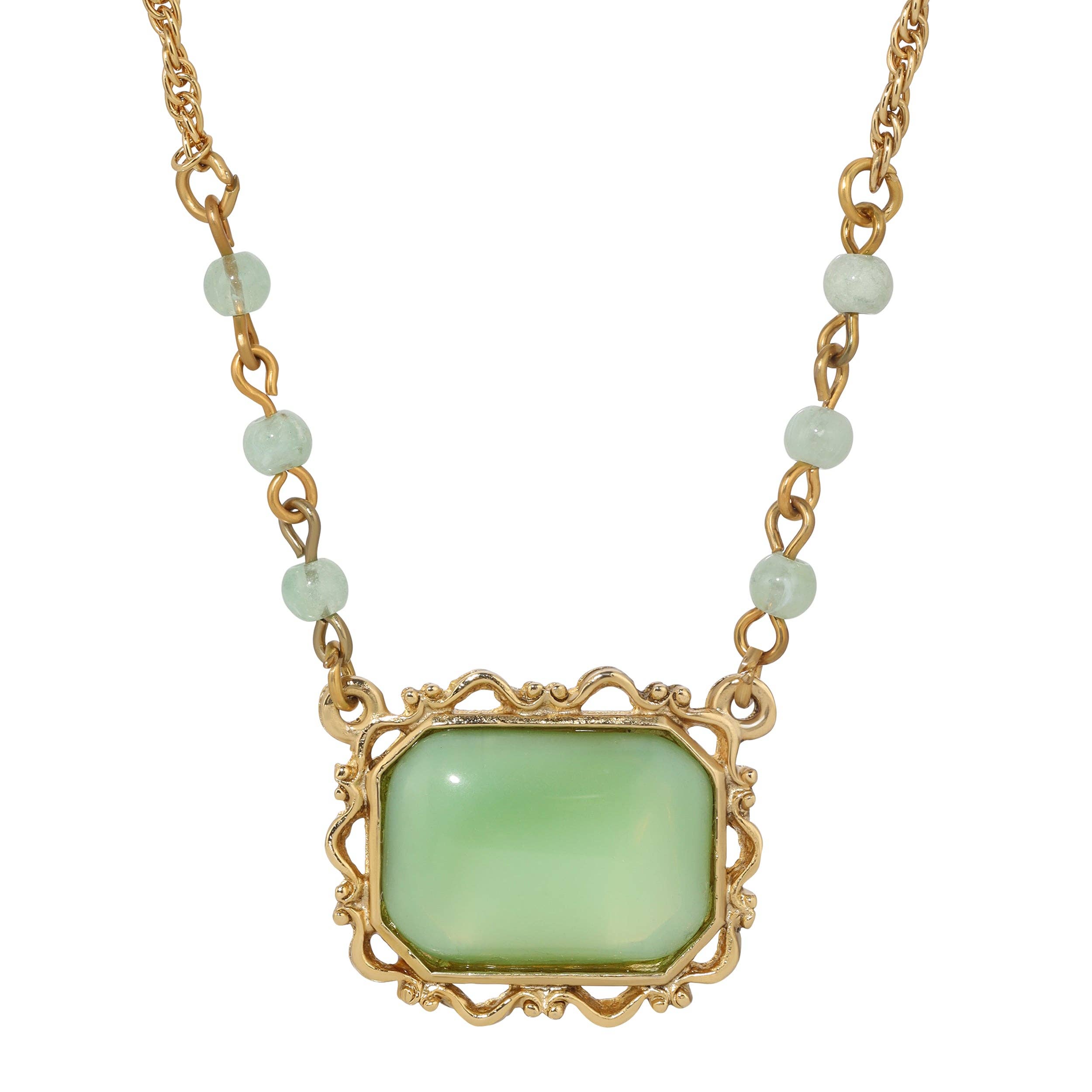 The Opulence moonstone pendant necklace - 14K gold-dipped octagon moonstone pendant with six lustrous round beads on 15" adjustable chain with 3" extender by 1928 Jewelry