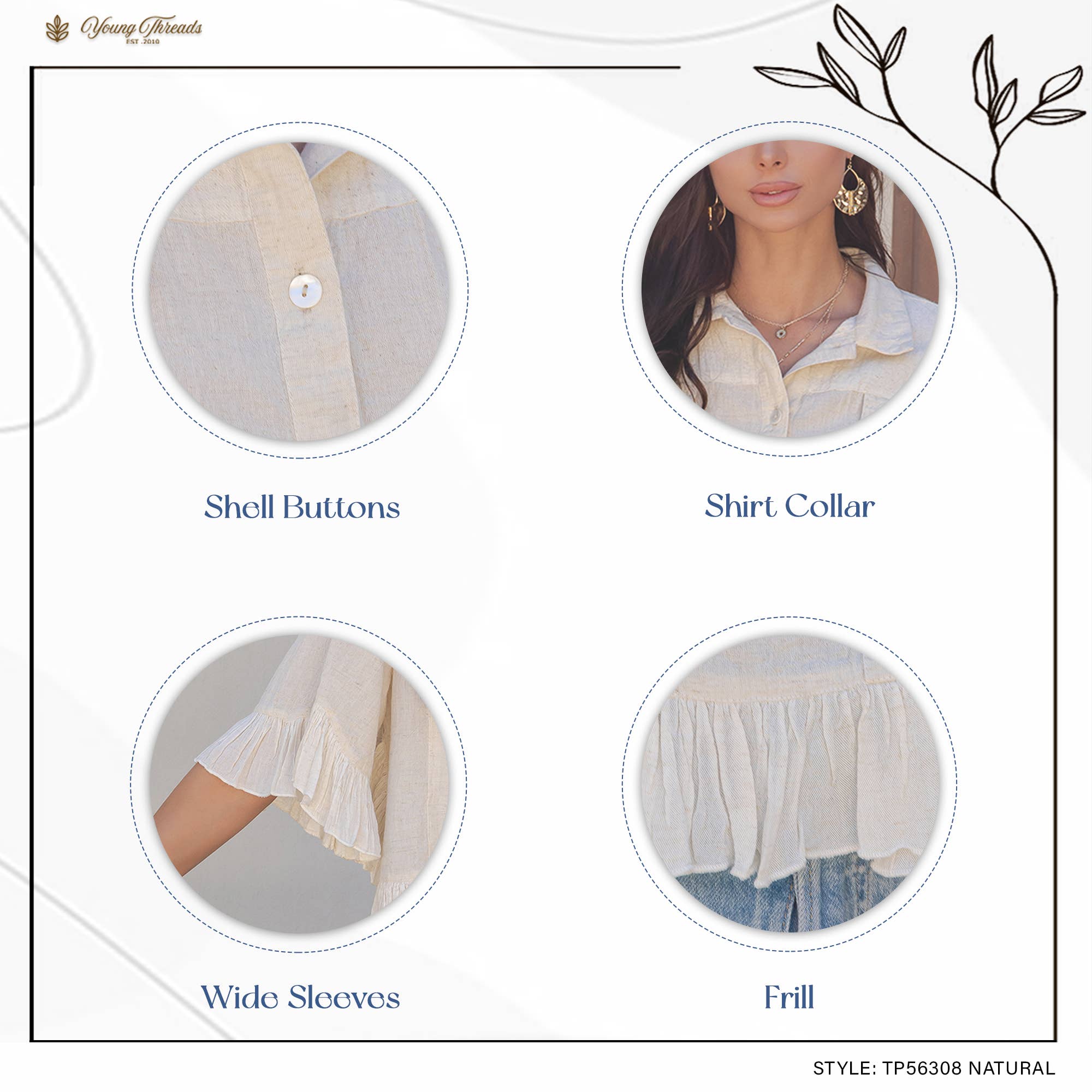 The Rebel Cropped Denim Shirt - detail shot of contrast rayon-flax panels and minimal detailing