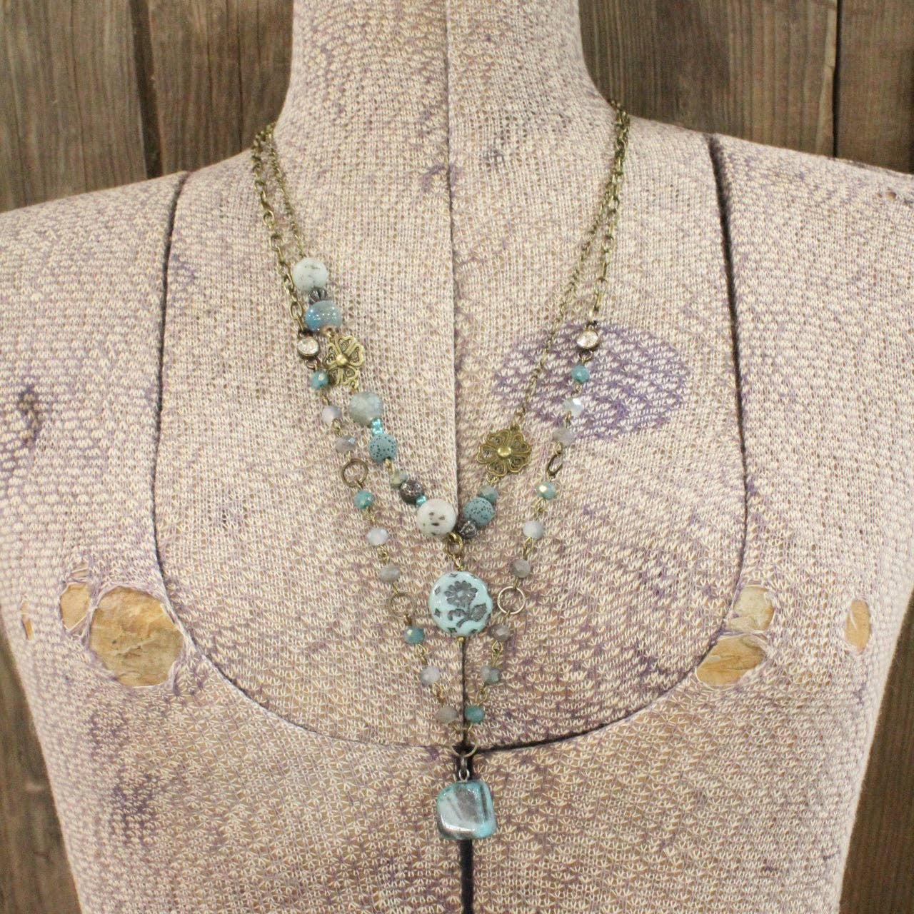Denim Days Floral Czech & Stone Layered Necklace