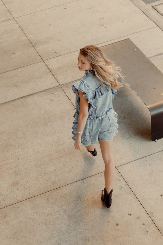 Darlin Denim Ruffle Shorts