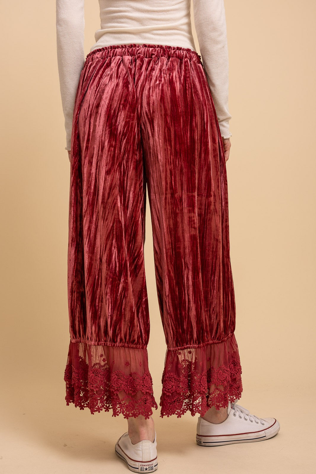 Crinkled Velvet Lace Ruffle Bloomer Pants
