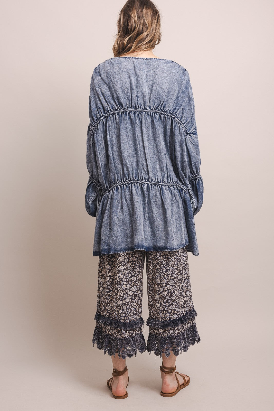 Washed Chambray Bubble Sleeve Duster