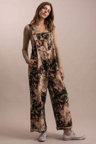 Midnight Floral Print Overalls