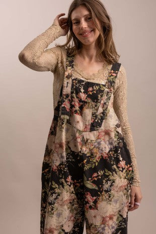 Midnight Floral Print Overalls