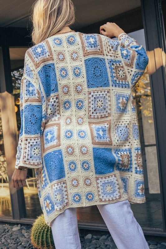 Crochet Knit Cardigan Mid Length