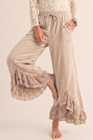 cream romantic lace mineral wash pants