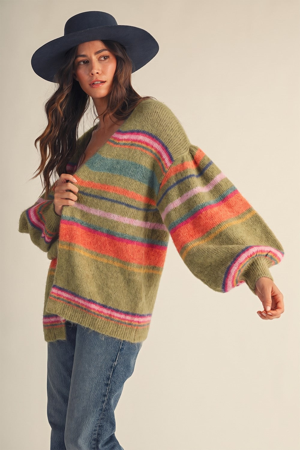 Sunset Carnival Green Striped Cardigan