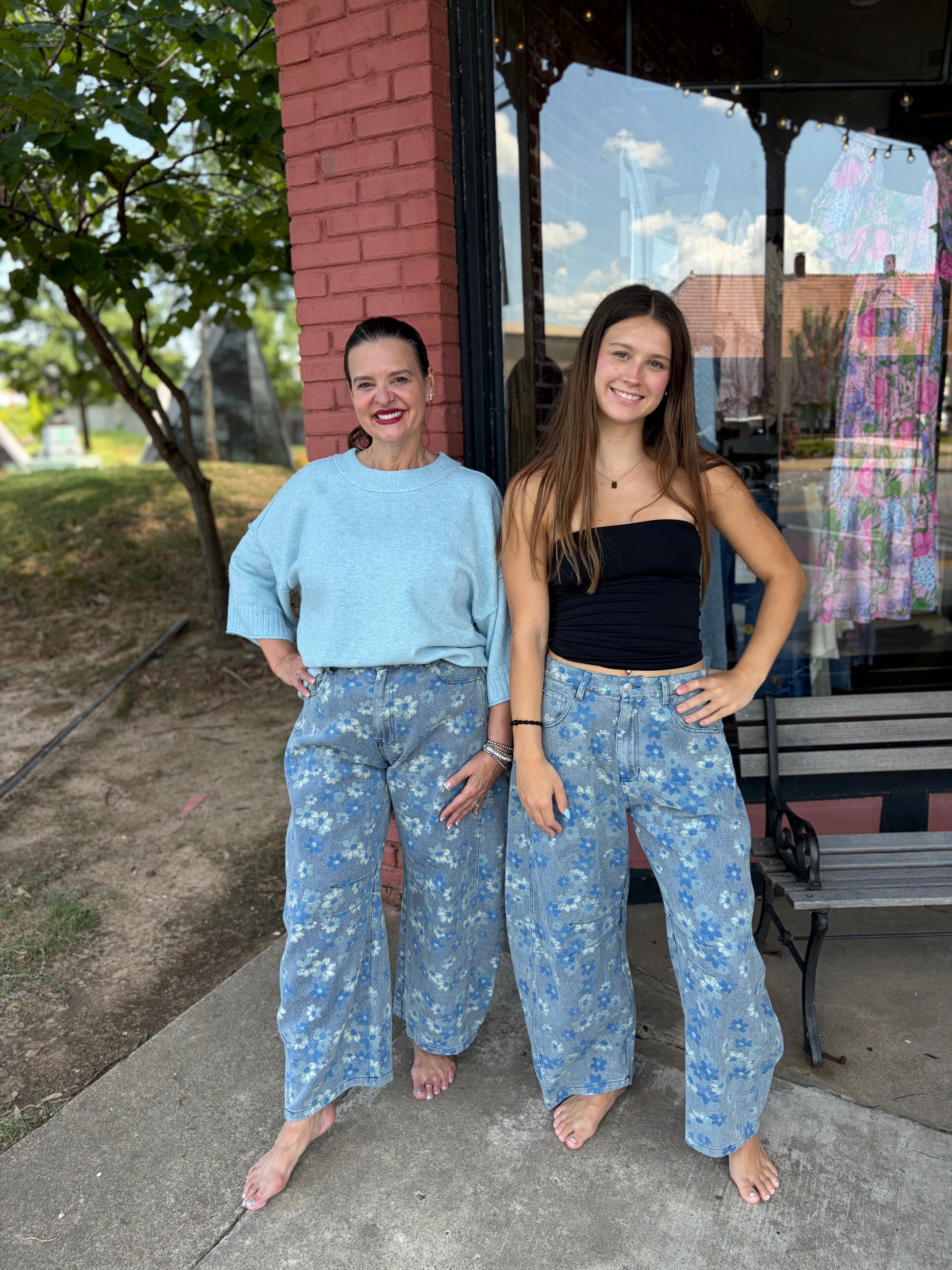 Good Luck Floral Printed Barrel Jeans