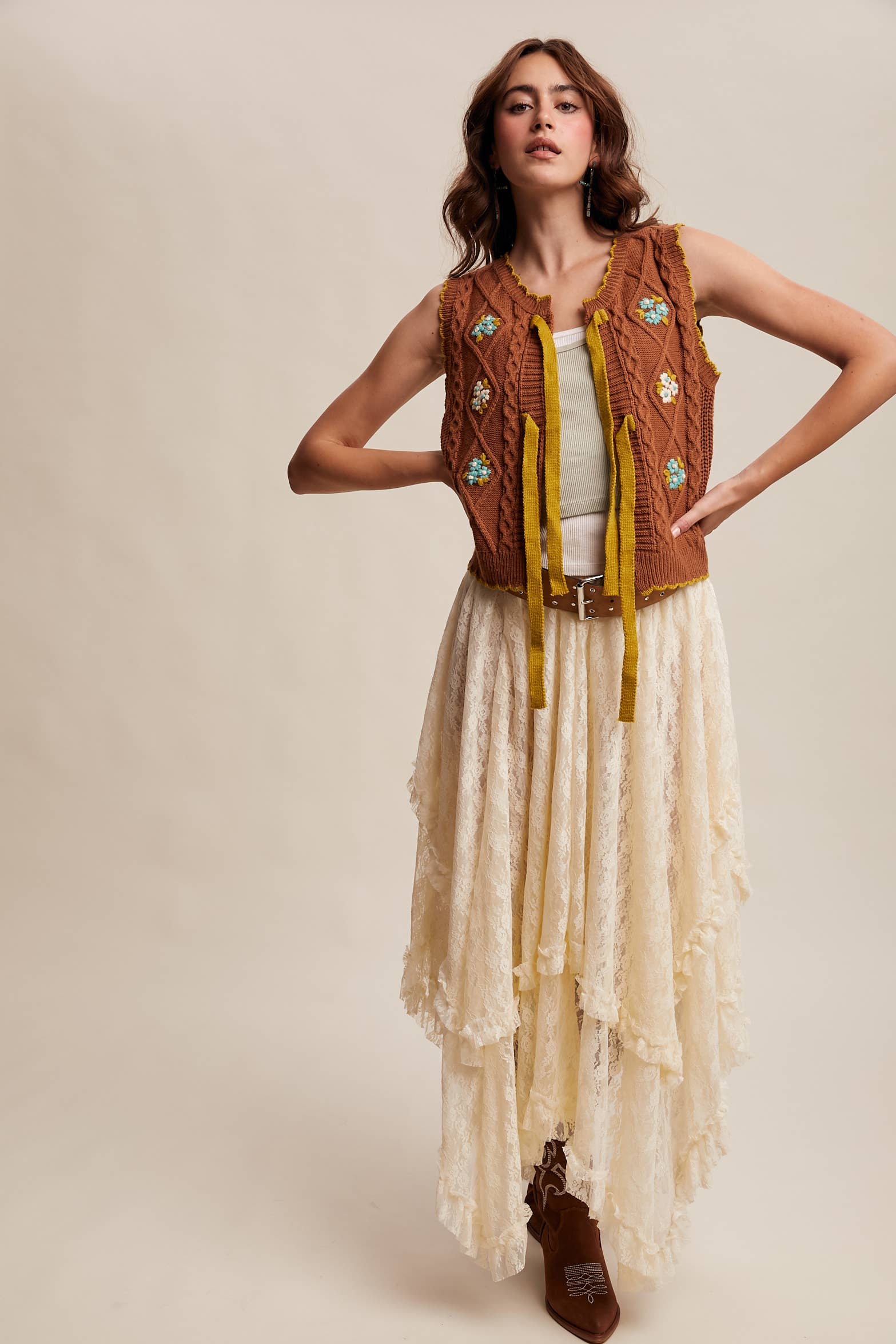 Bow-Tie Floral Knit Vest