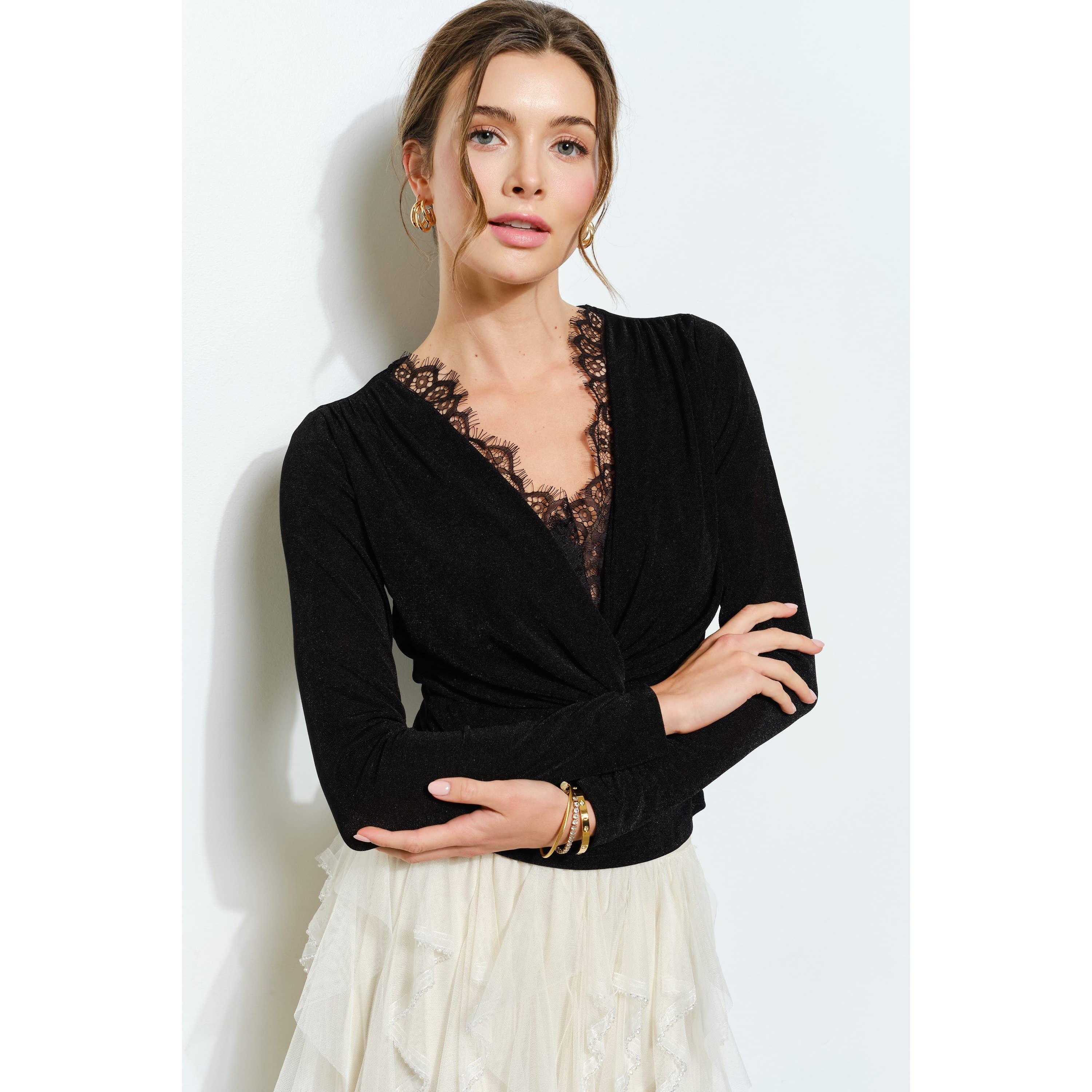 Velvet Twist-Front Long Sleeve Top
