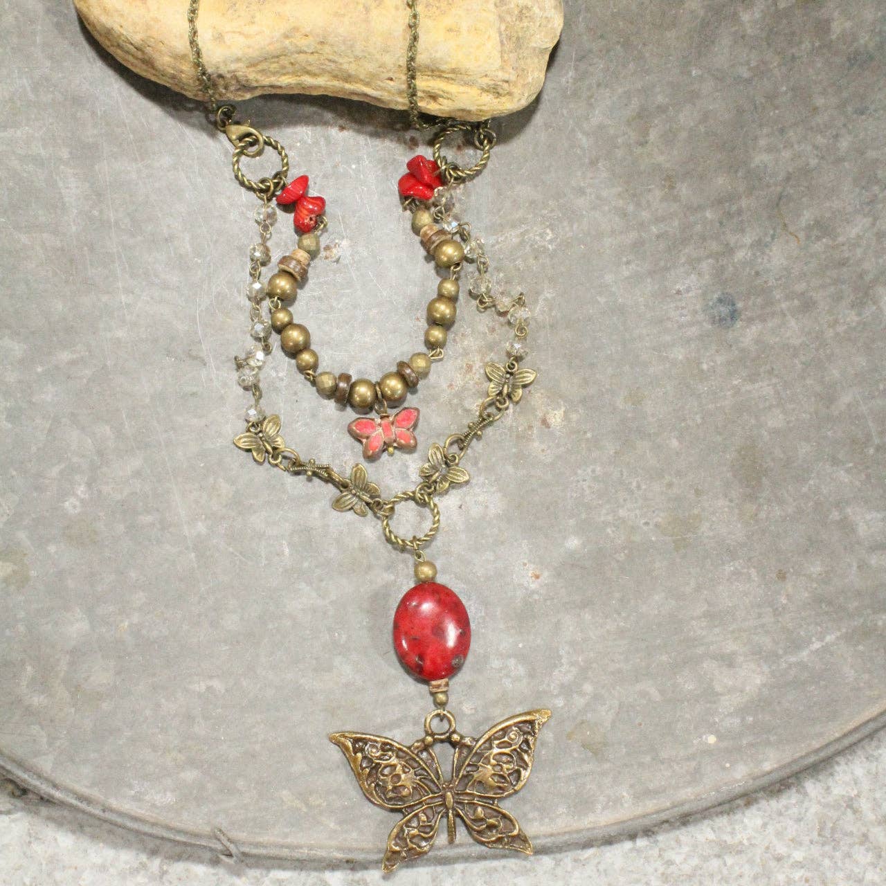 Beauty In The Butterfly Red Czech Layered Necklace