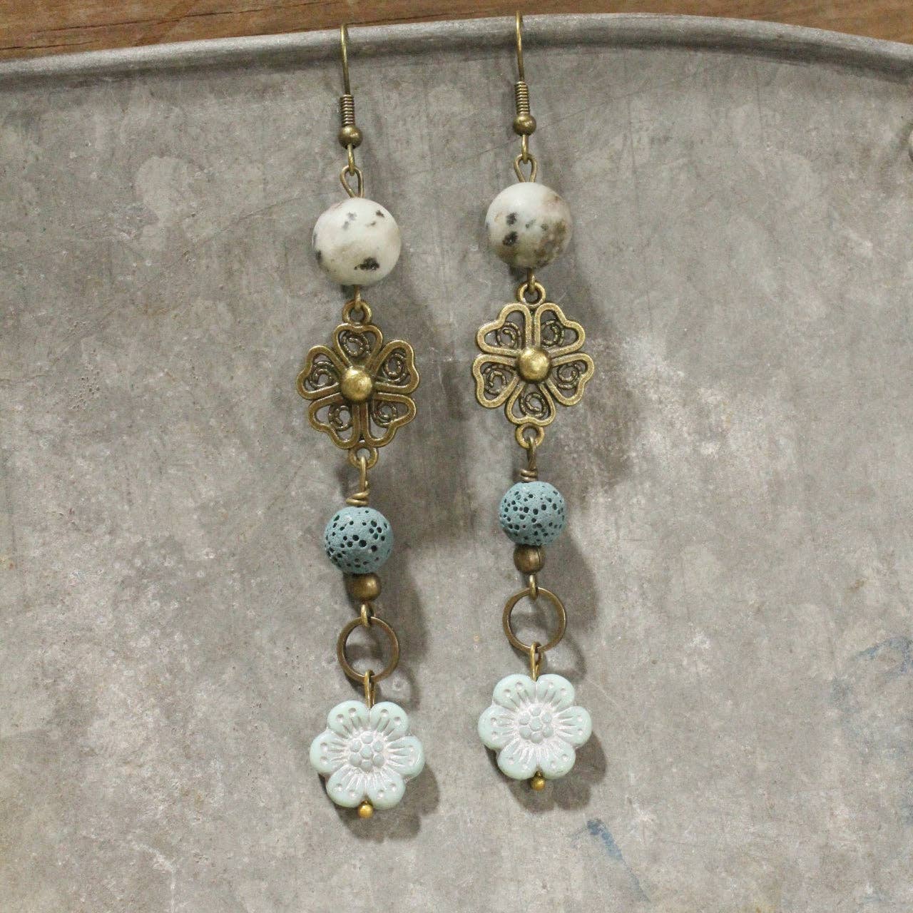 Denim Days Floral Czech & Stone Dangle Earrings