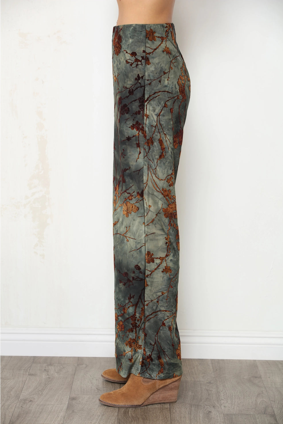 Flocked Wide Leg Green Palazzo Pant