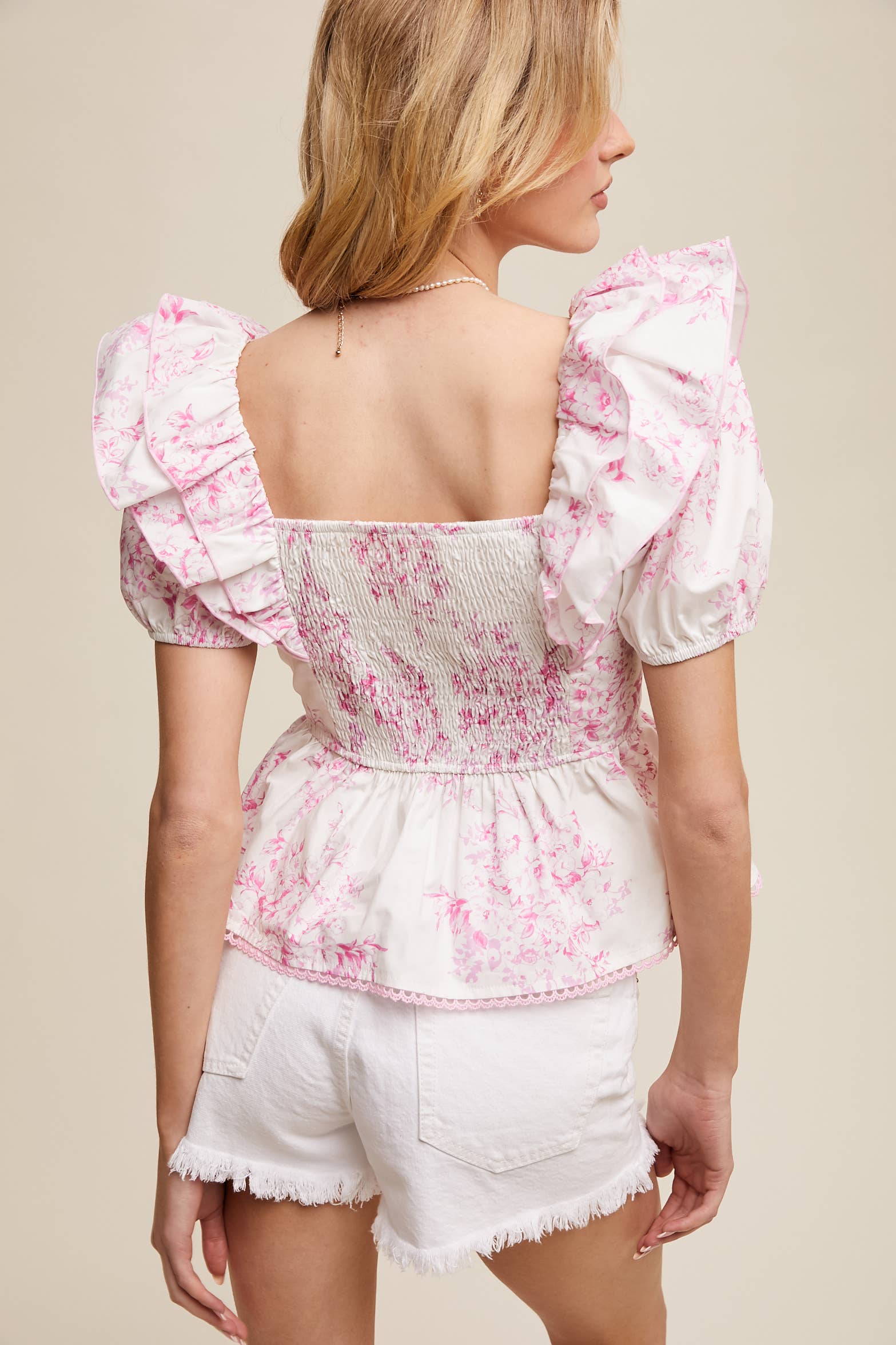 Pretty In Pink Floral Ruffle Peplum Blouse (Regular $54)