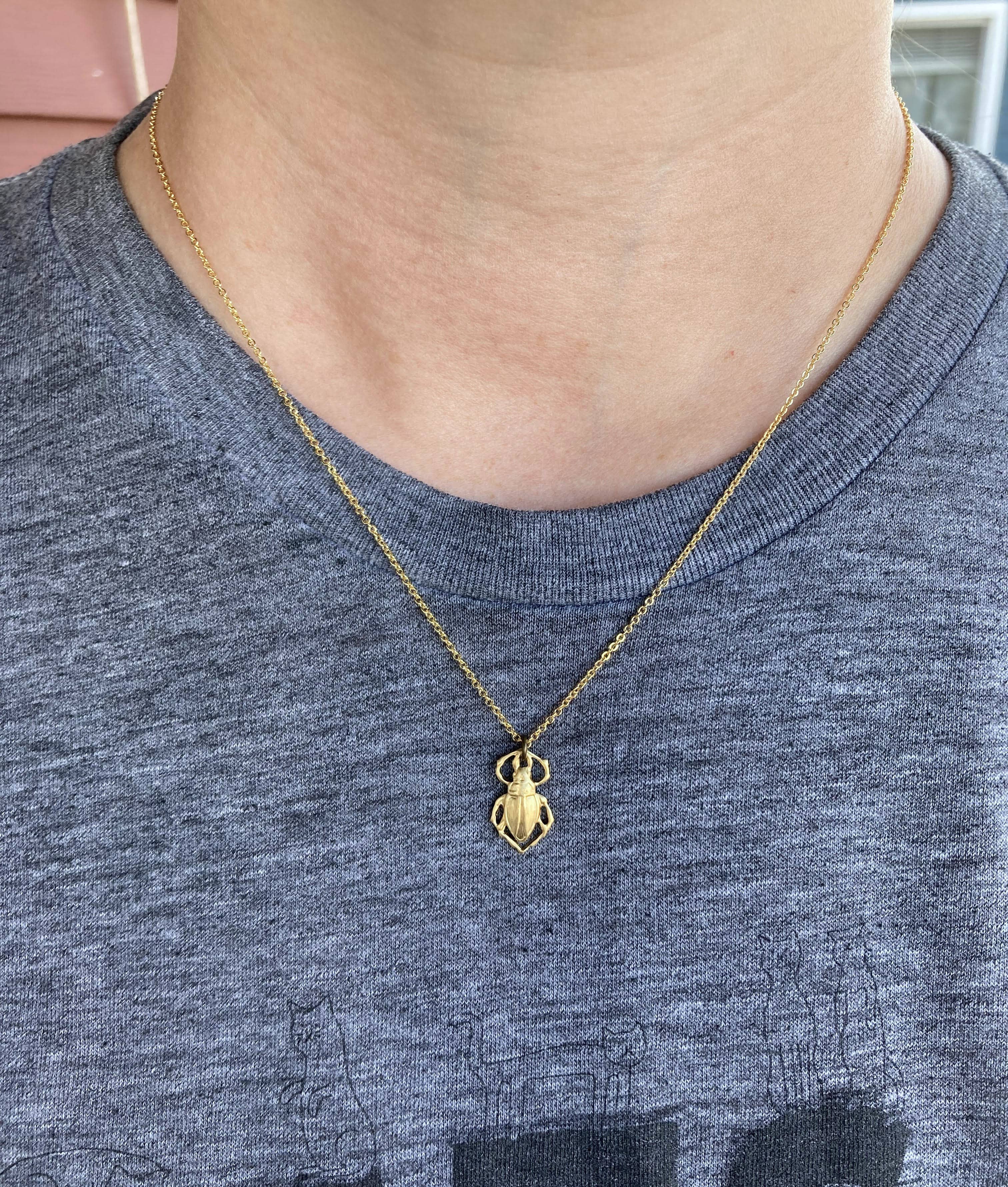 Tiny Brass Beetle Bug Charm Necklace