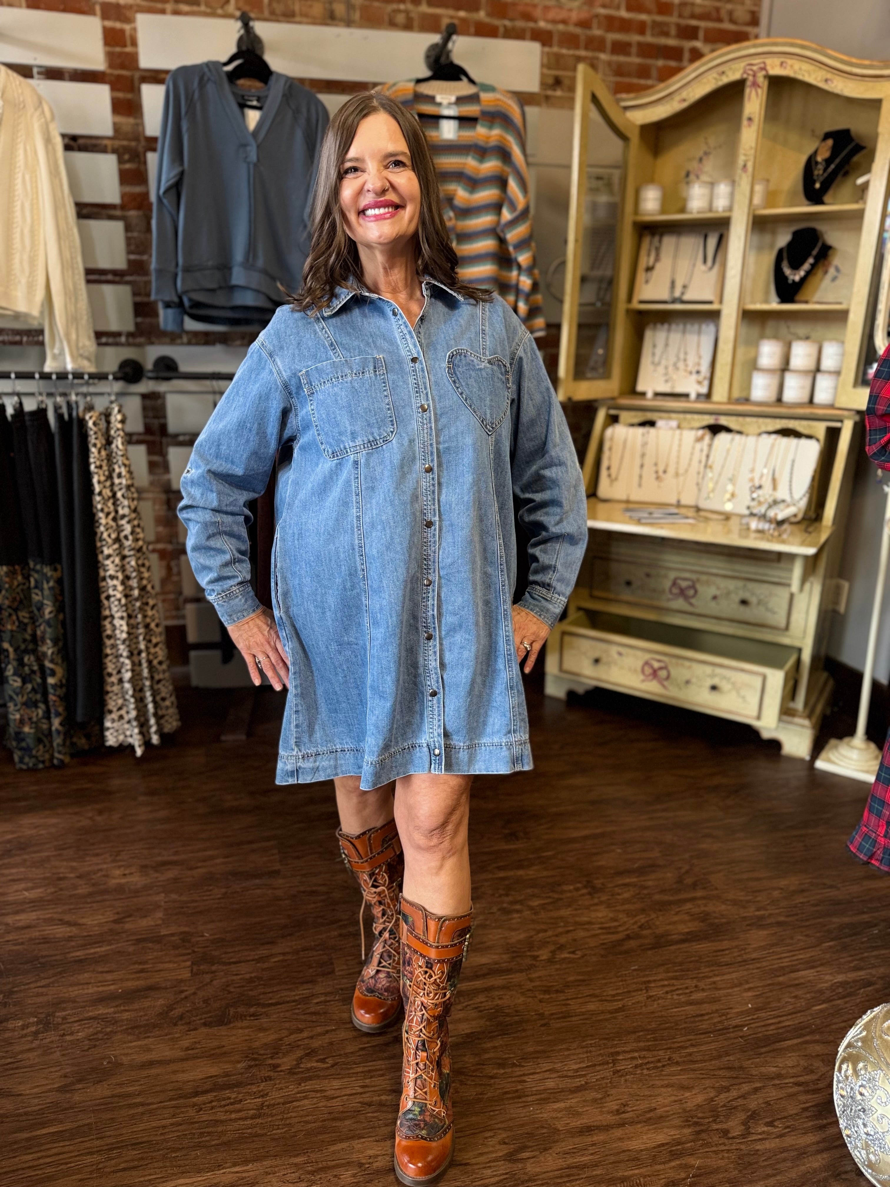 Forever Yours Heart Pocket Shirt Dress