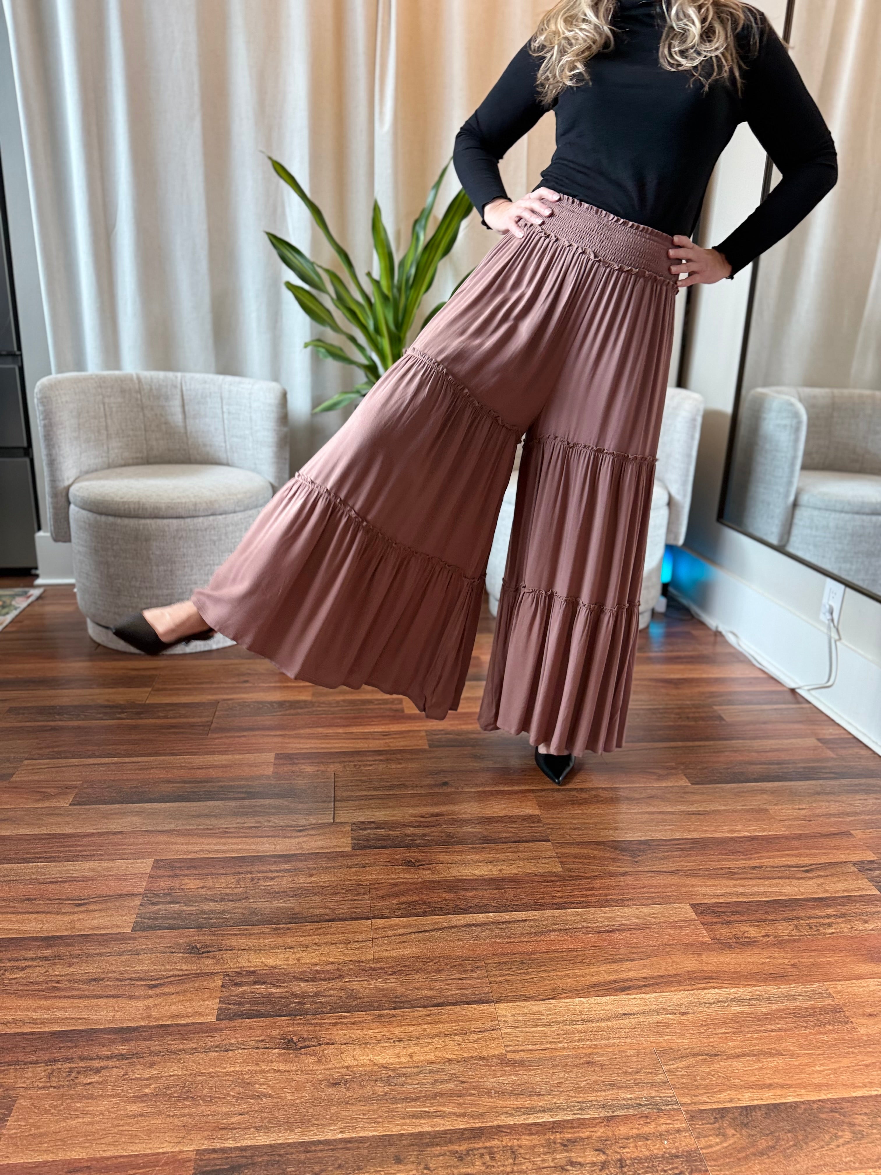 Autumn Skies Tiered Palazzo Pants