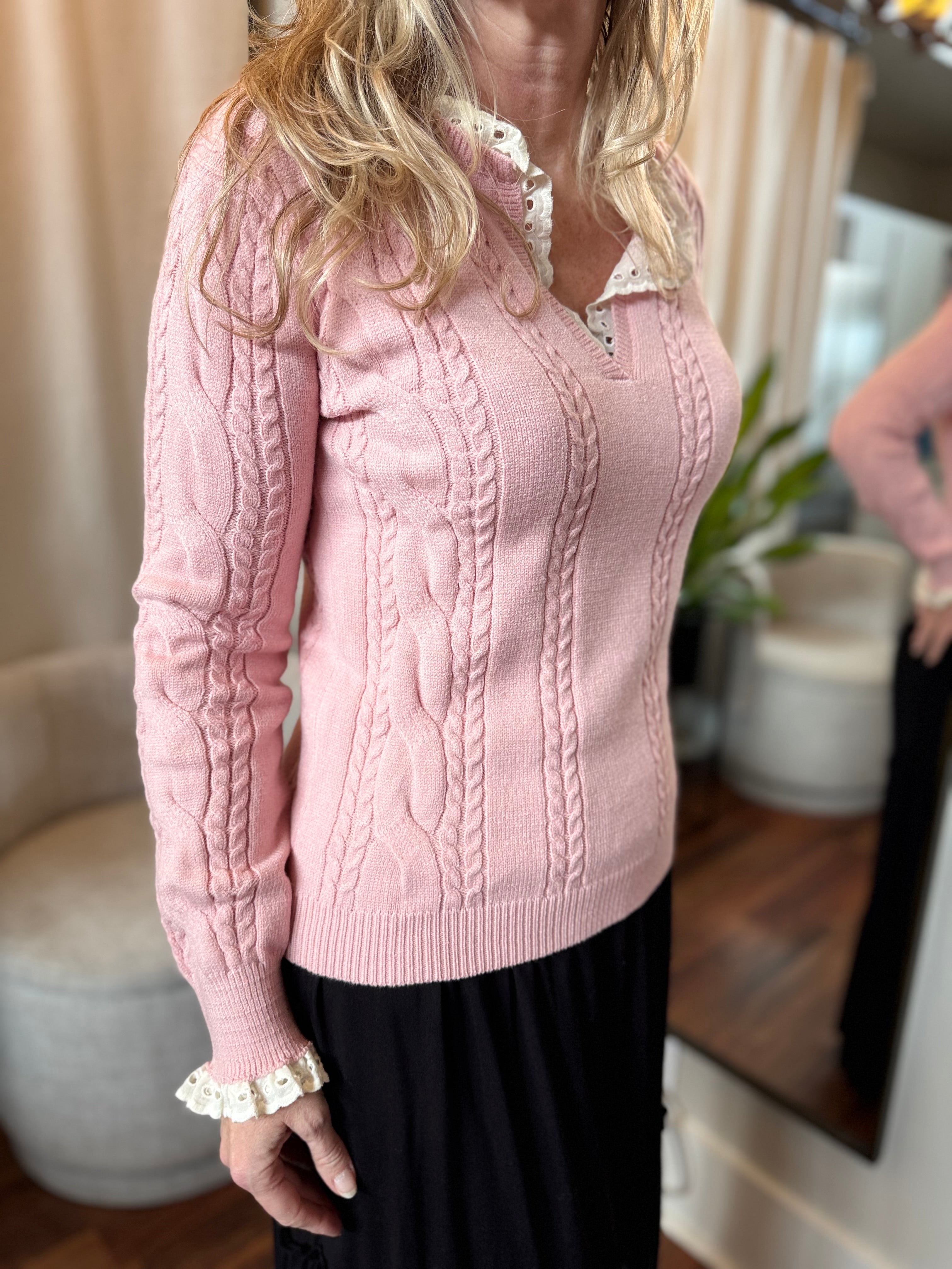 Sweet Grace Lace Trim Sweater