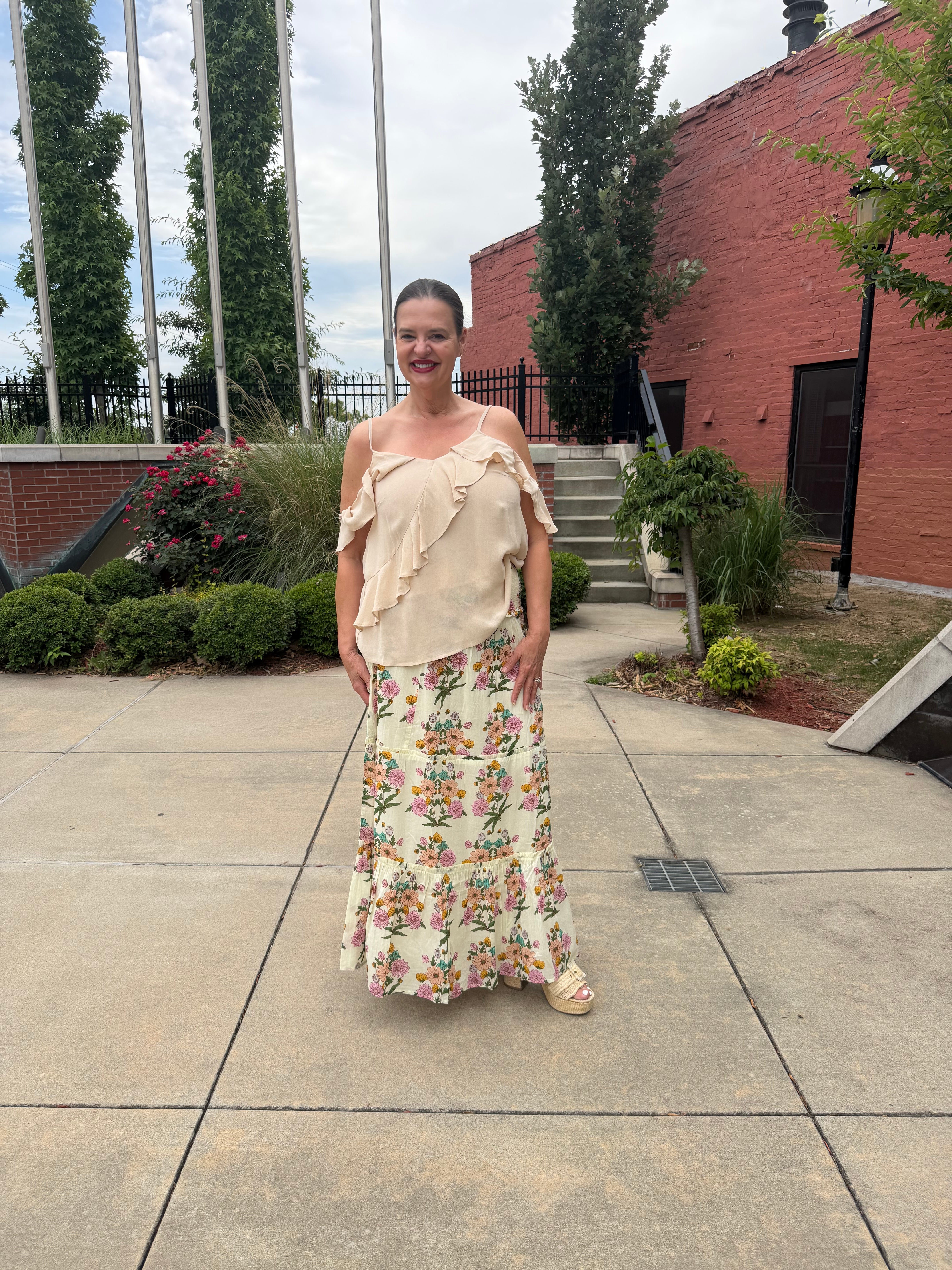 Newport Skirt – 100% pure cotton, flowing boho silhouette, full length front view