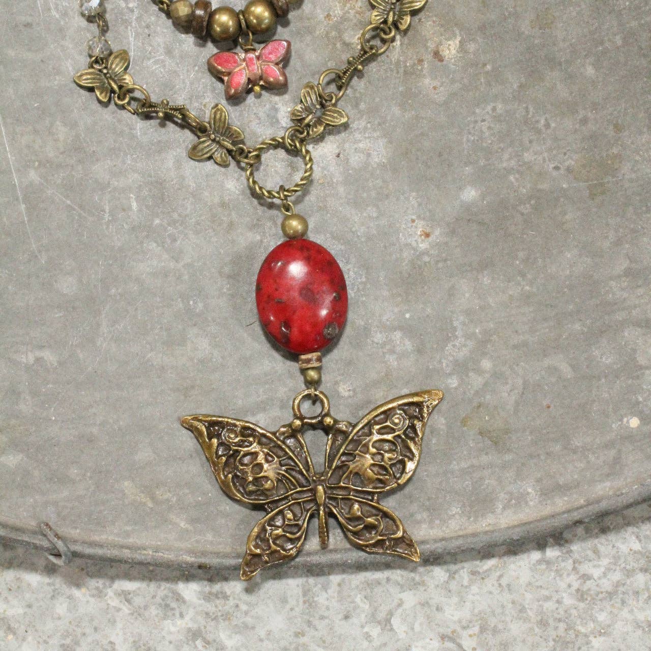 Beauty In The Butterfly Red Czech Layered Necklace