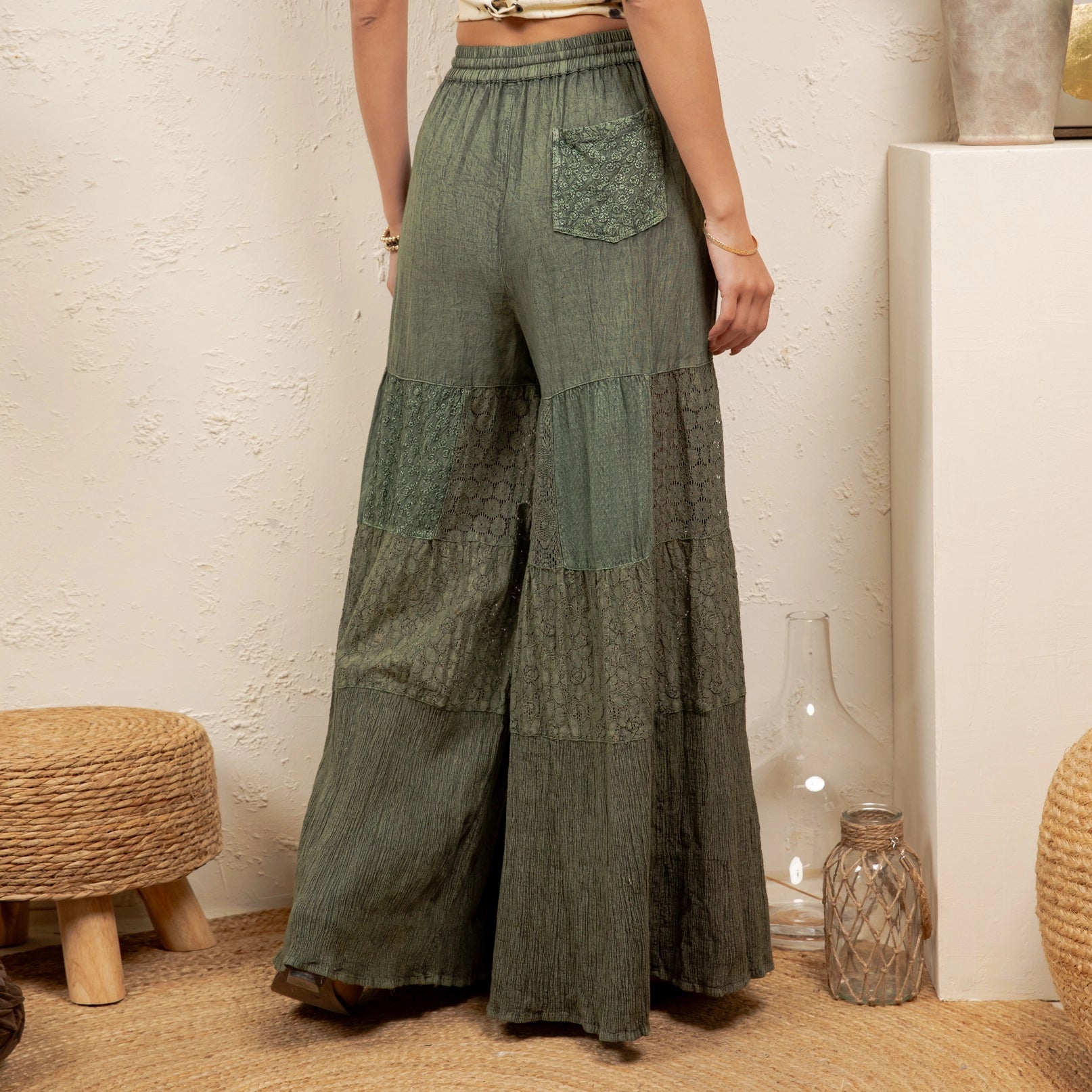 Basil Dream Tiered Palazzo Pants