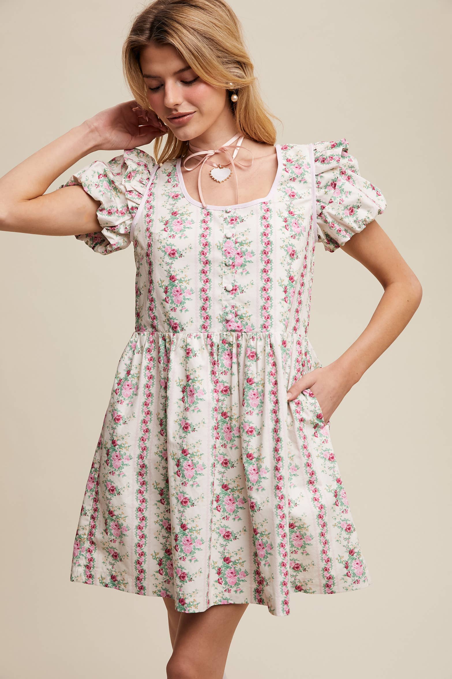 Just Peachy Vintage Floral Babydoll Dress