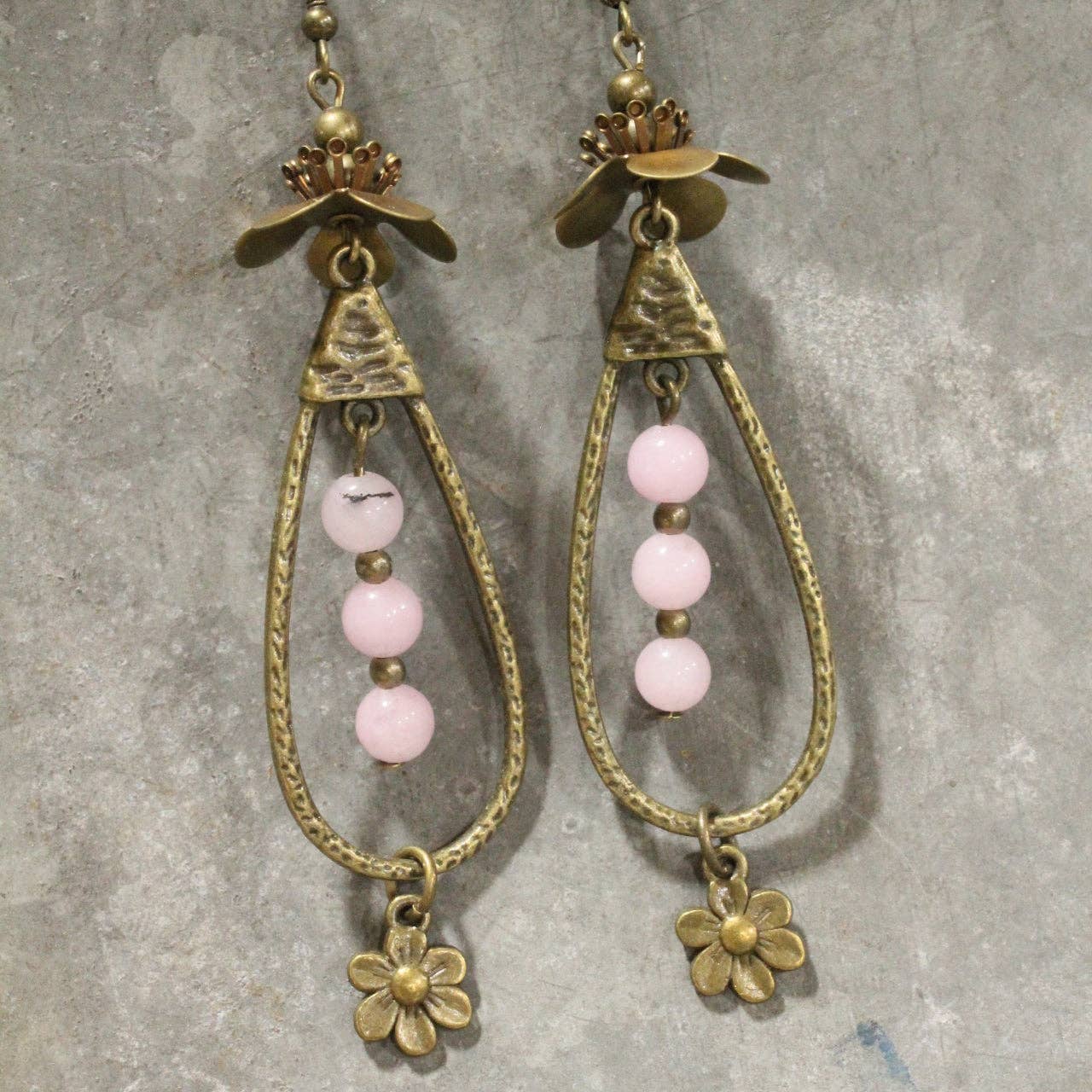 Teardrop Blush Flower Drop Dangle Earrings