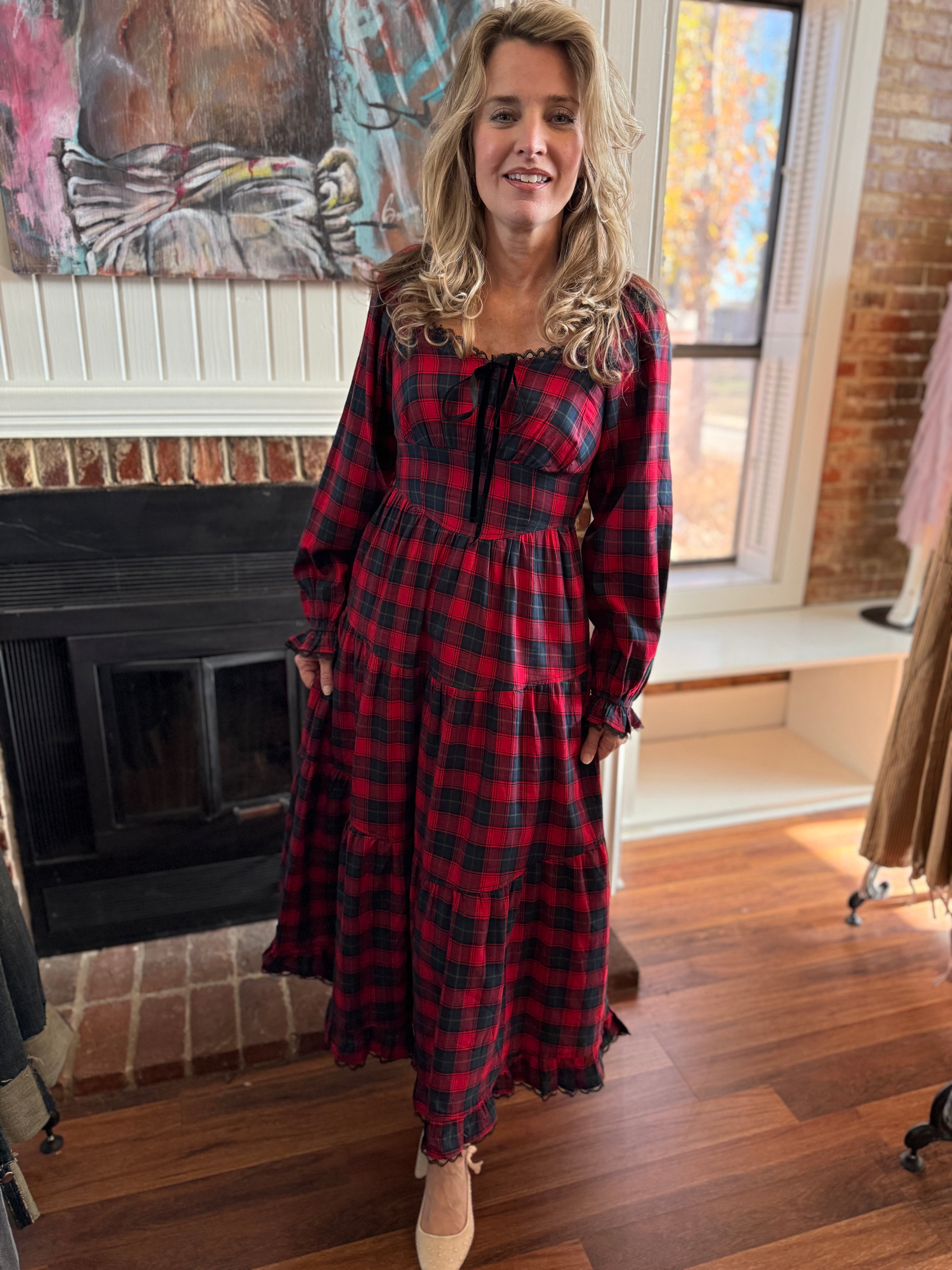 Noel Plaid Tiered Maxi Dress