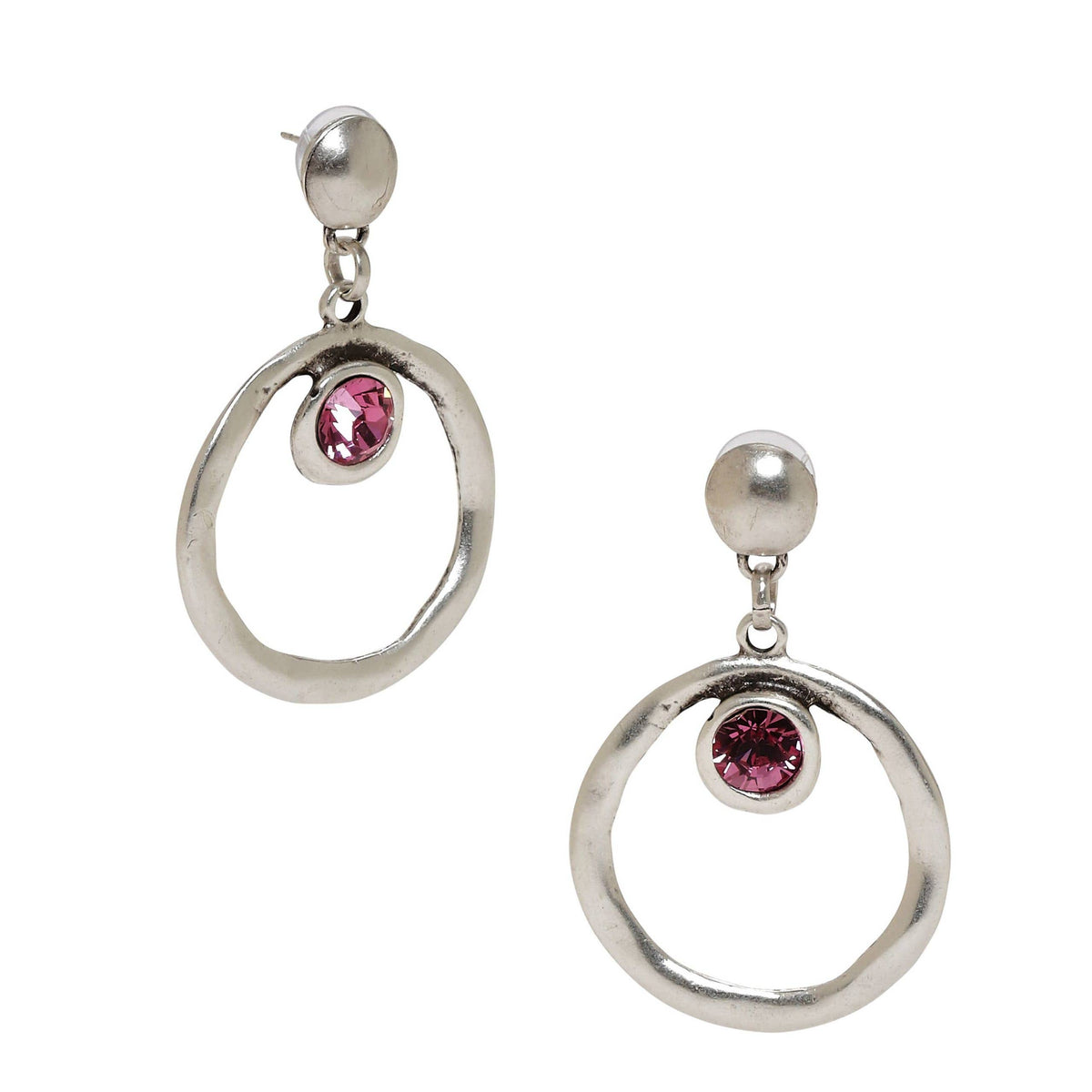 Rose Crystal and Pewter Sterling Silver Plated Earrings Handmade