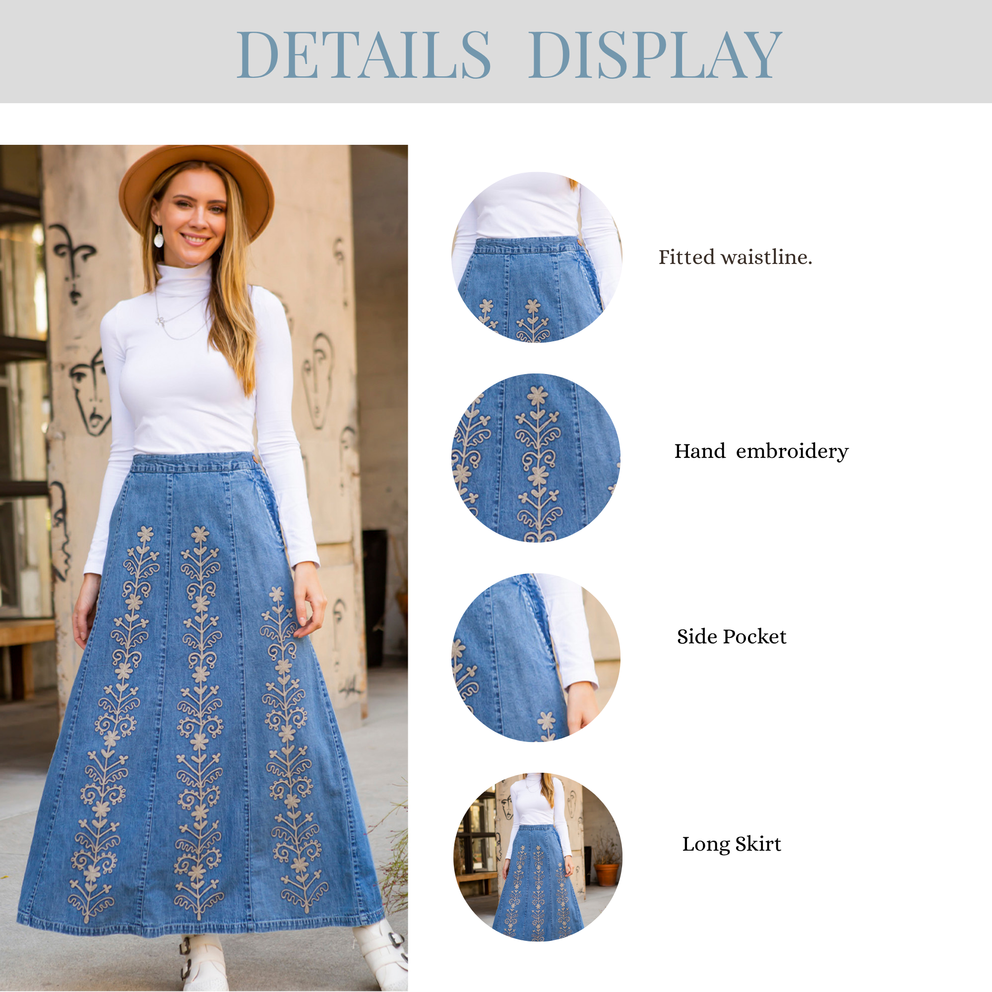 Charlotte’s Hand Embroidery Denim Skirt