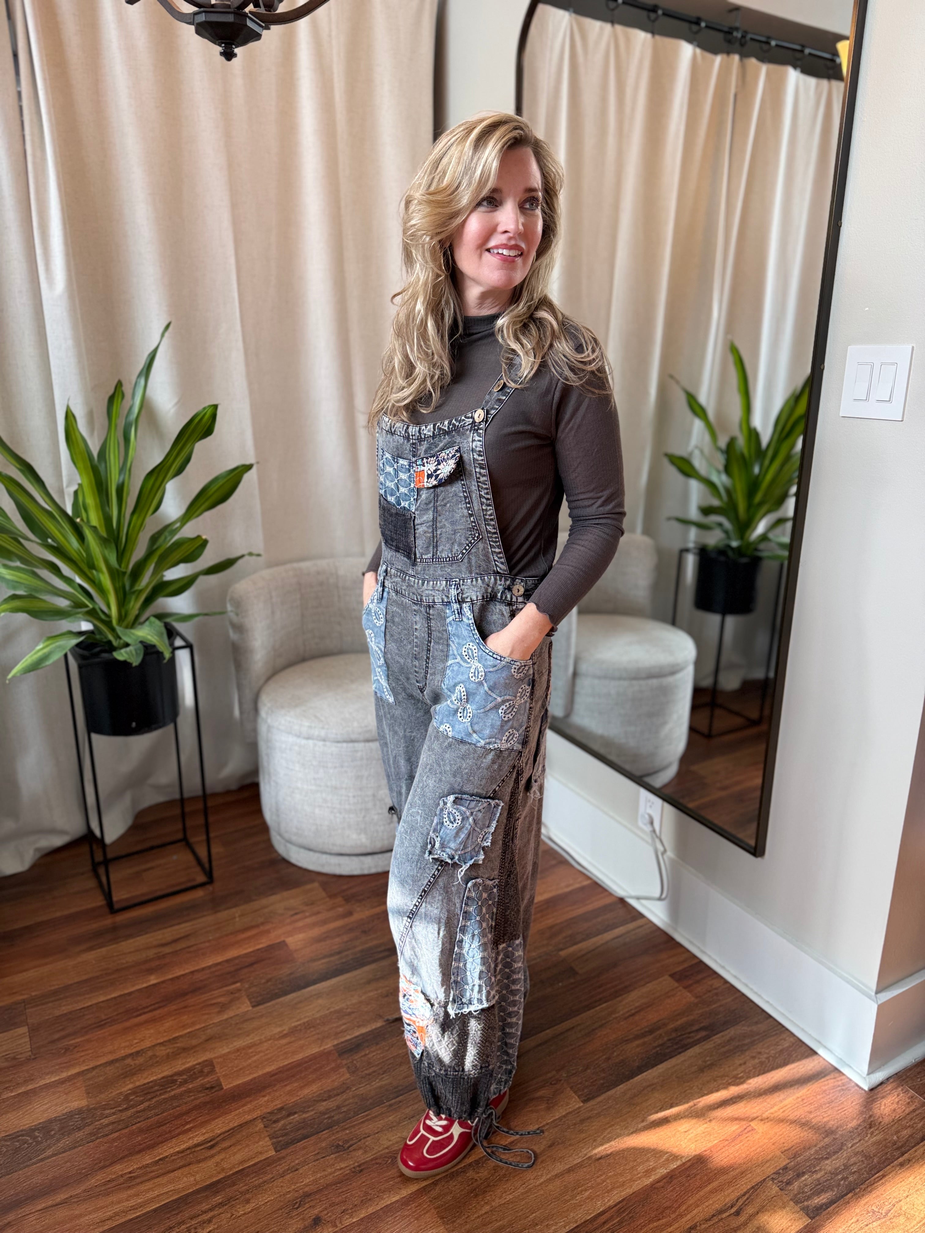 Stella Grey Patchwork Overalls