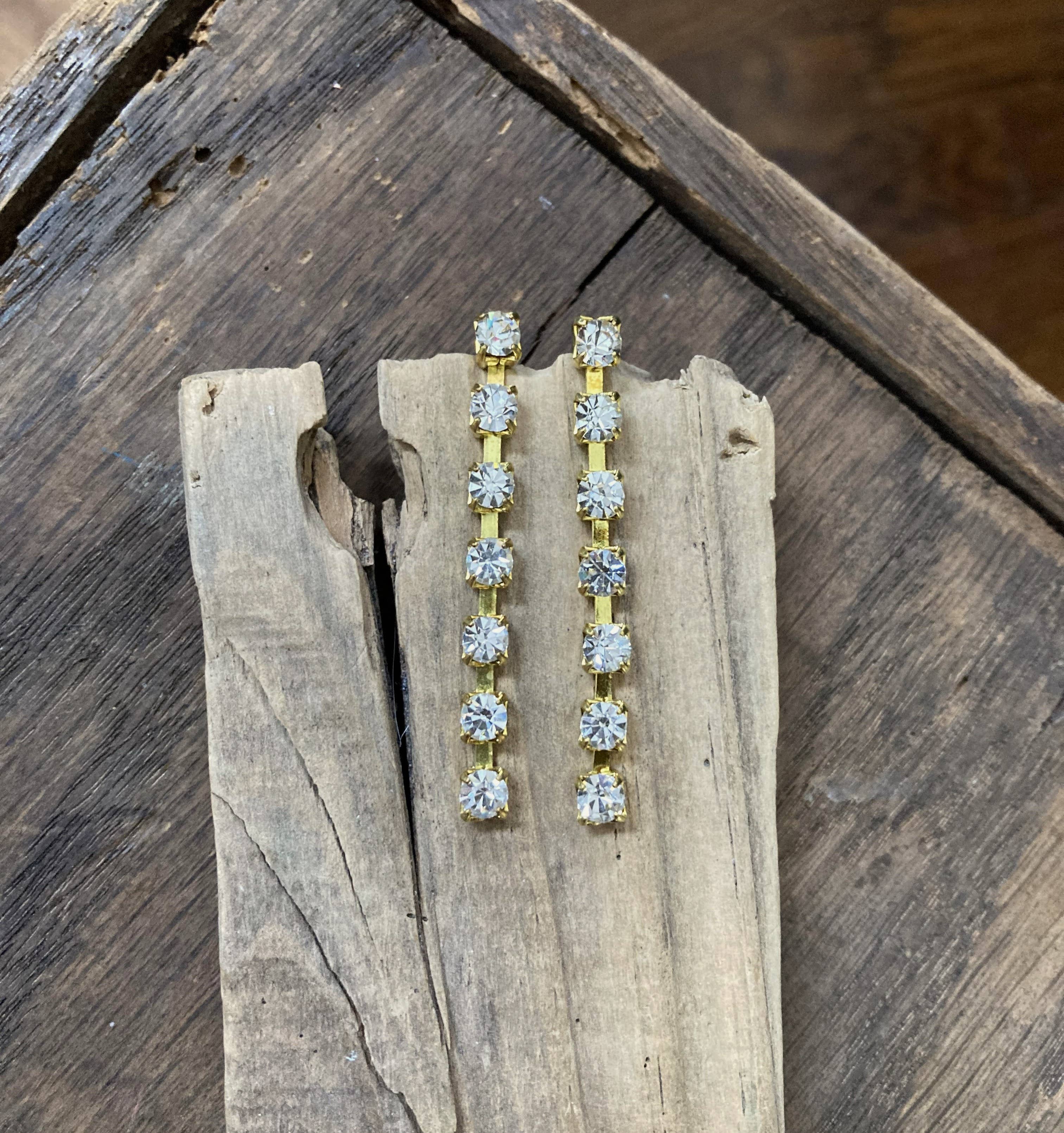 Rhinestone & Brass Whip Post Earrings