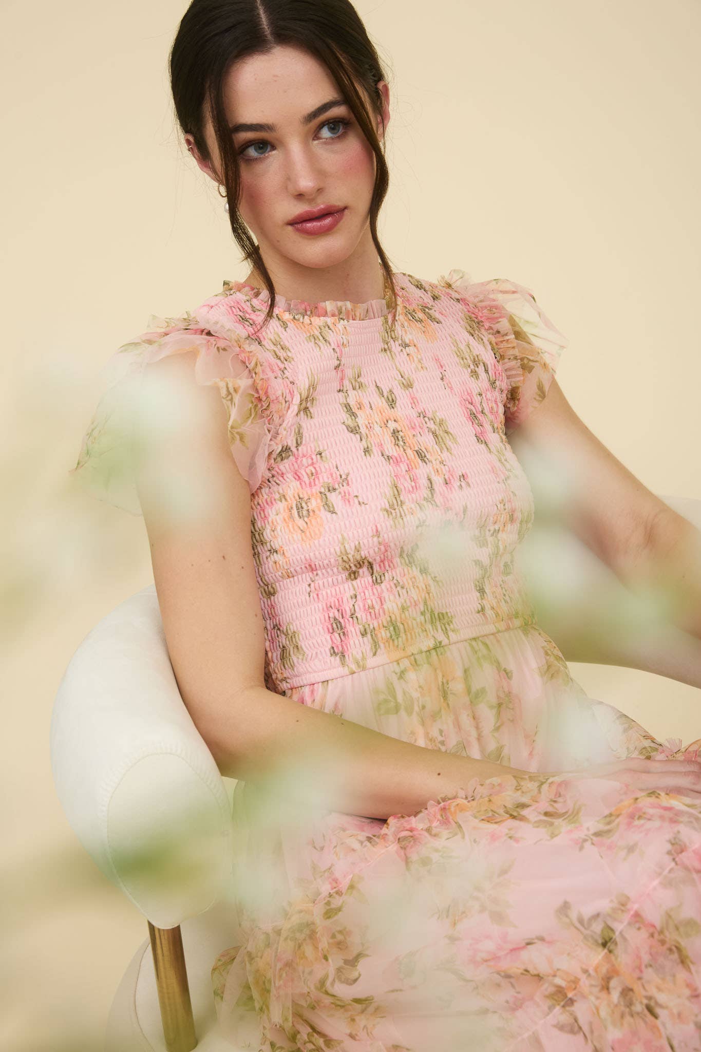 Pink Floral Smocked Ruffle Tiered Maxi Dress