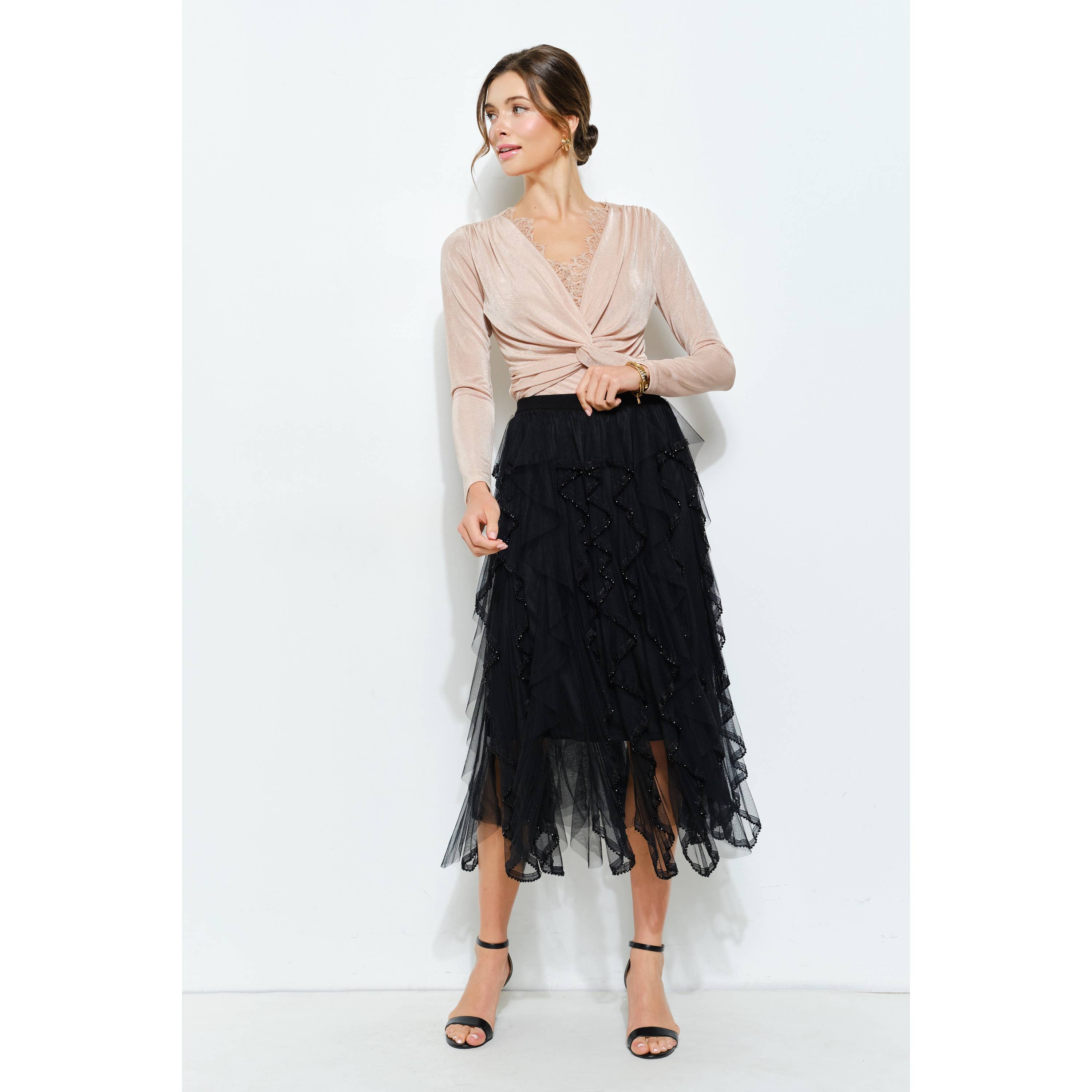 Velvet Twist-Front Long Sleeve Top