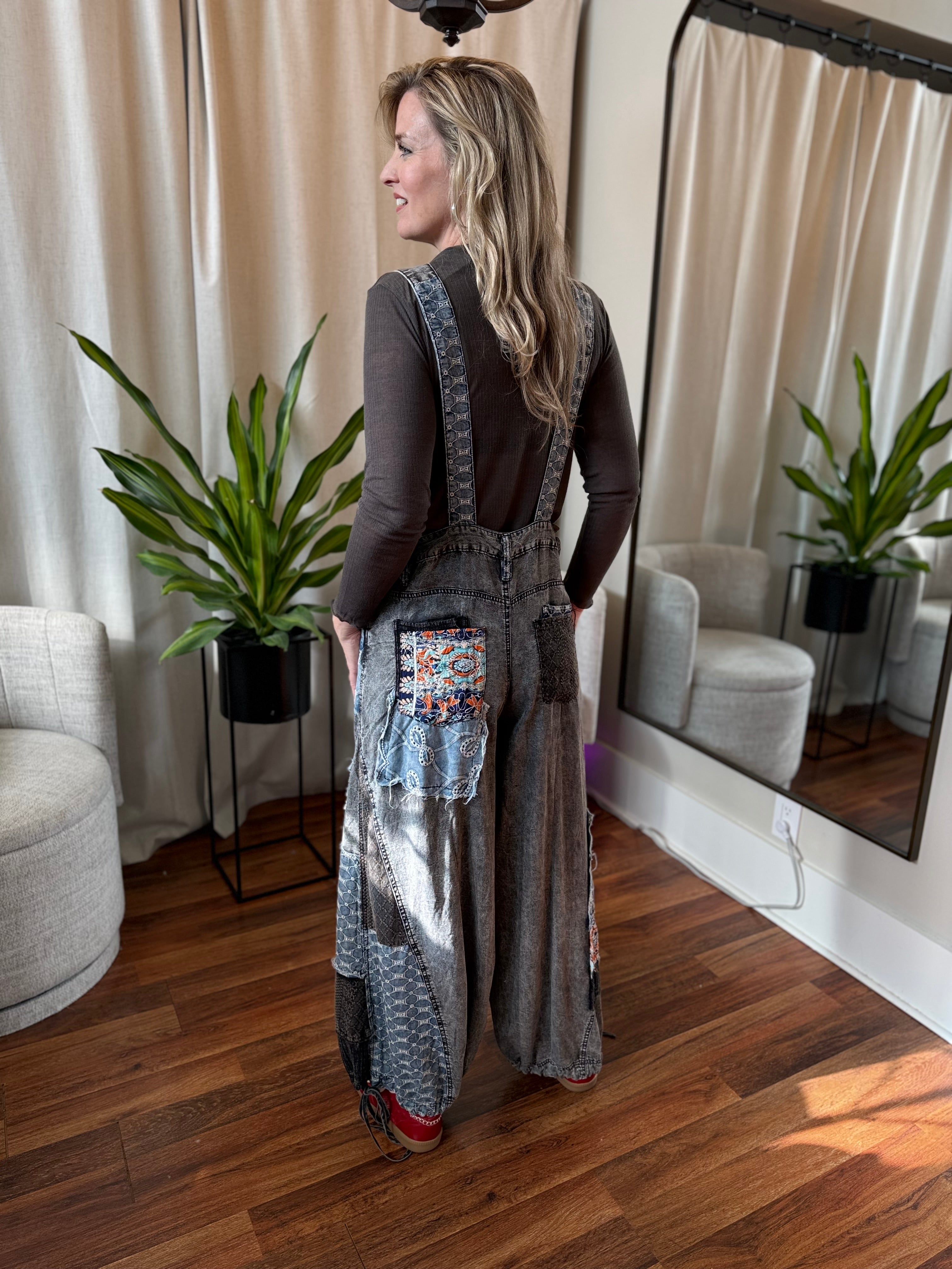 Stella Grey Patchwork Overalls