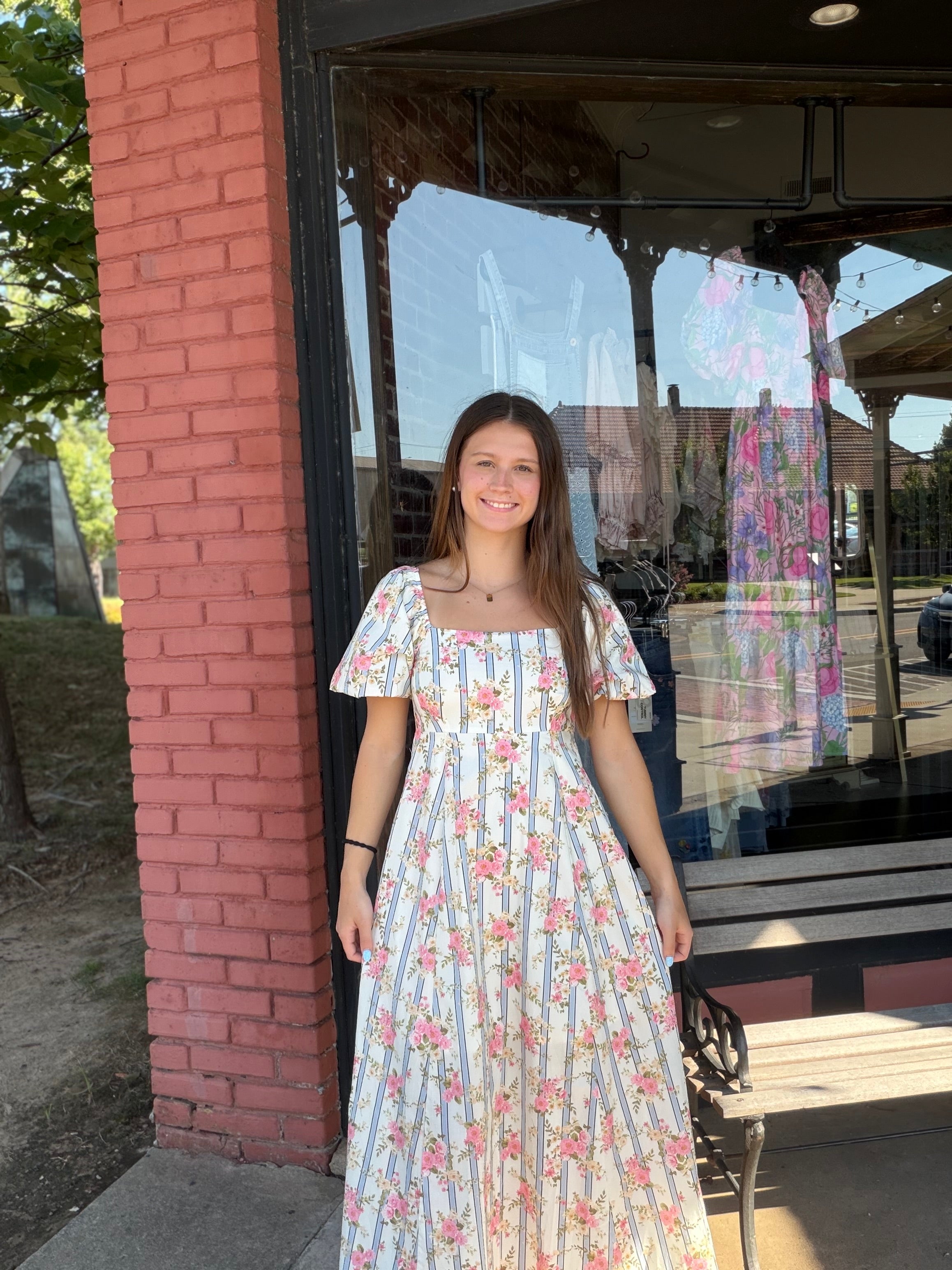 Floral Puff Sleeve Smocked Back Midi Dress