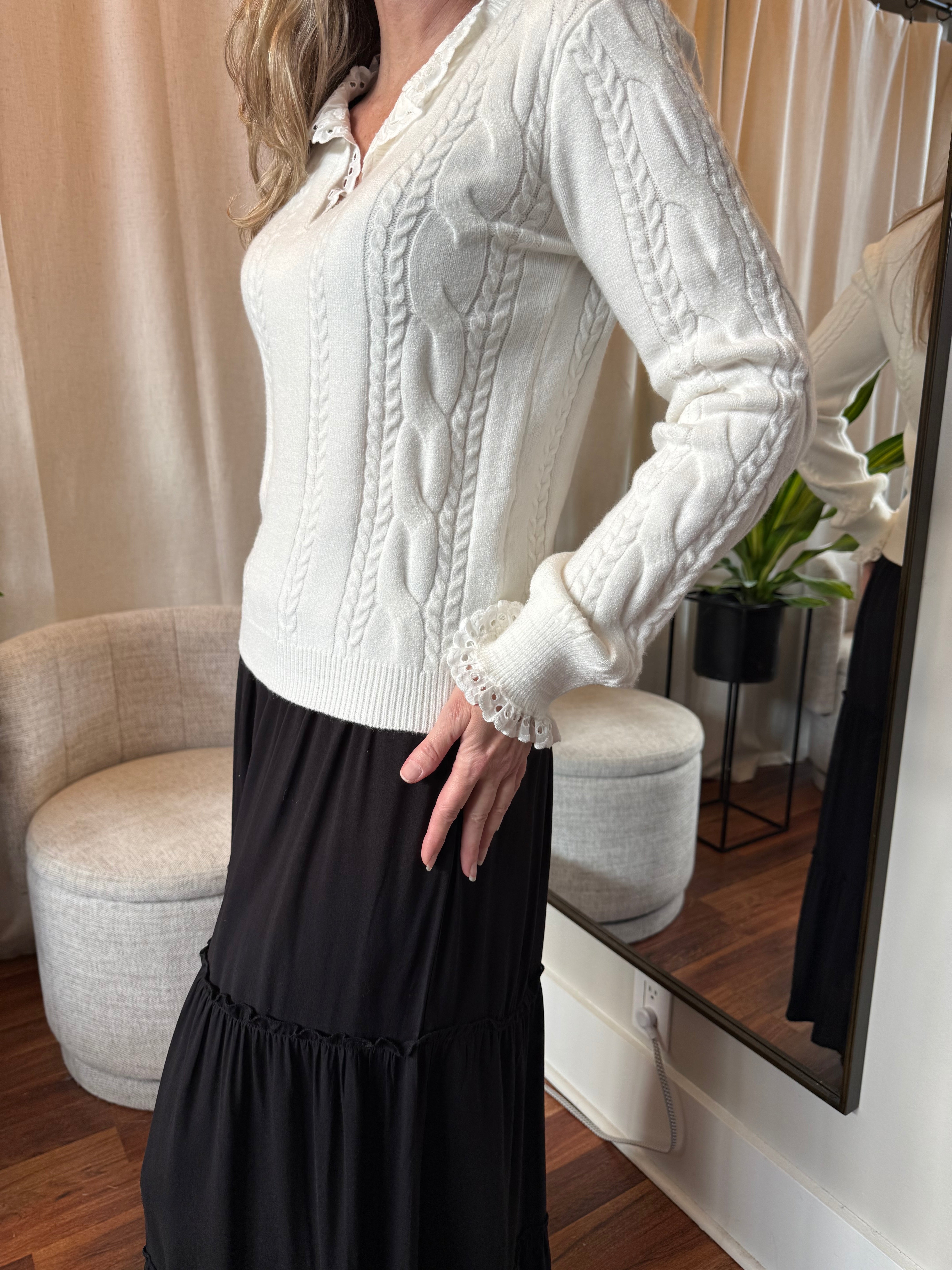 Sweet Grace Lace Trim Sweater