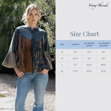 Young Threads size chart with S–XL measurements