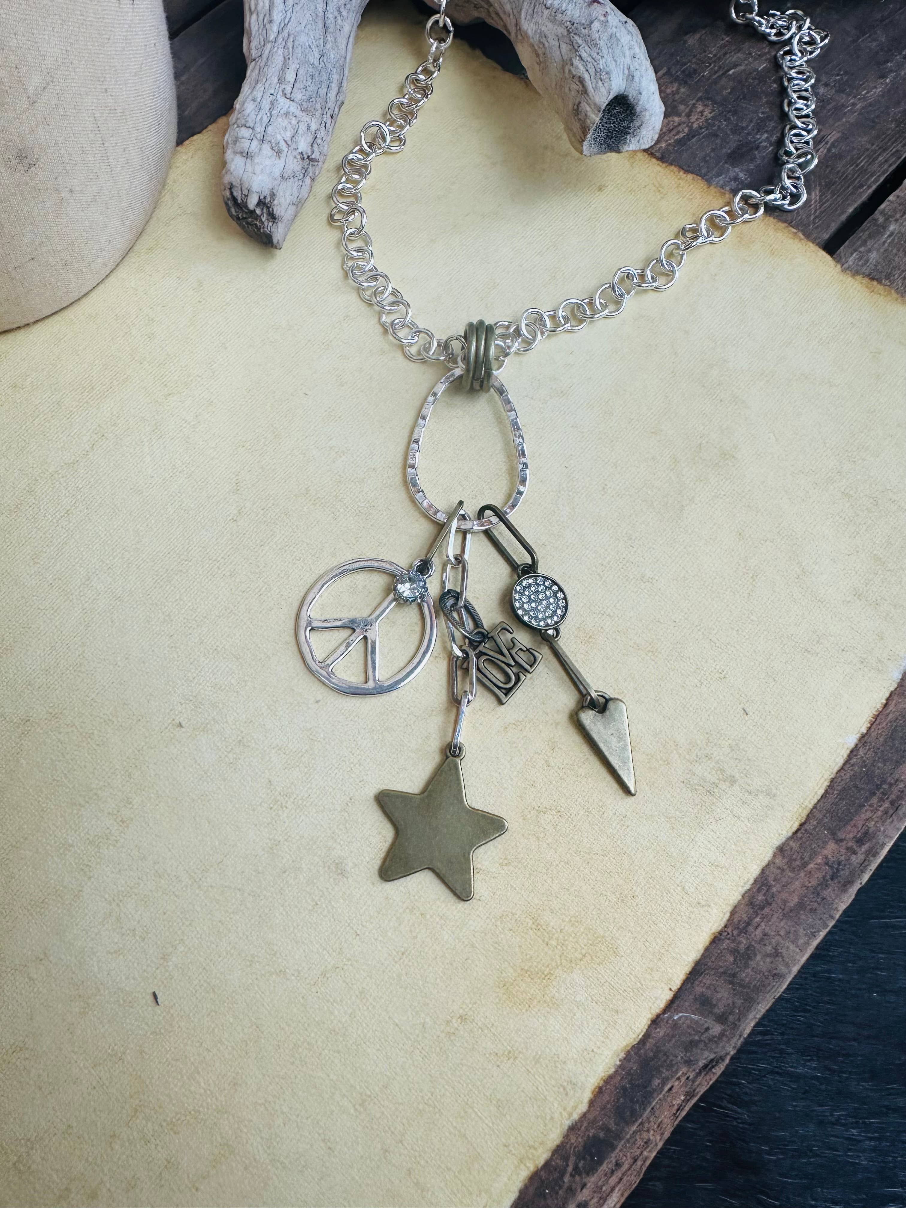 Two Tone Crystal Peace Sign Earrings